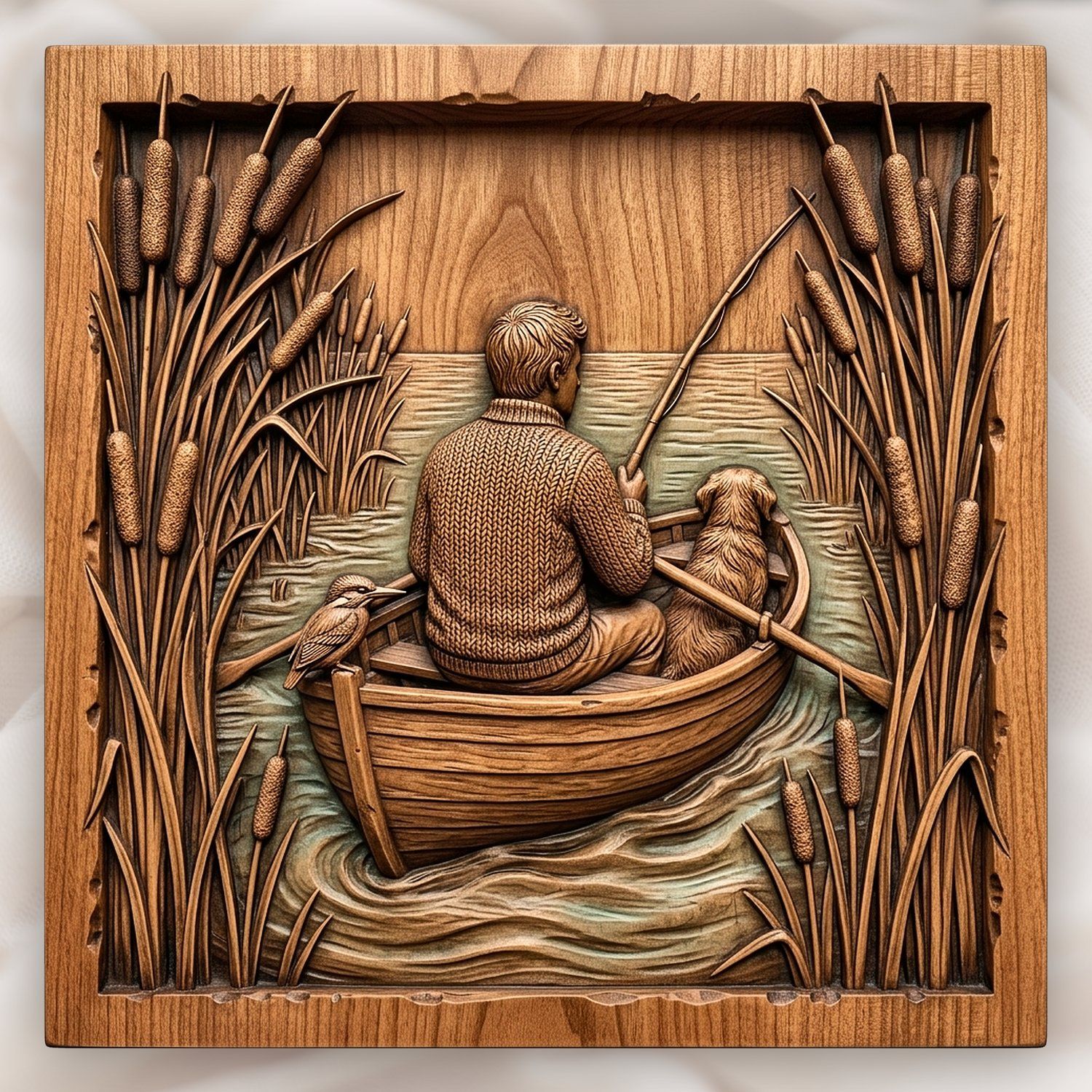 Lone Angler Fishing in Boat CNC Relief STL bas-relief STL design