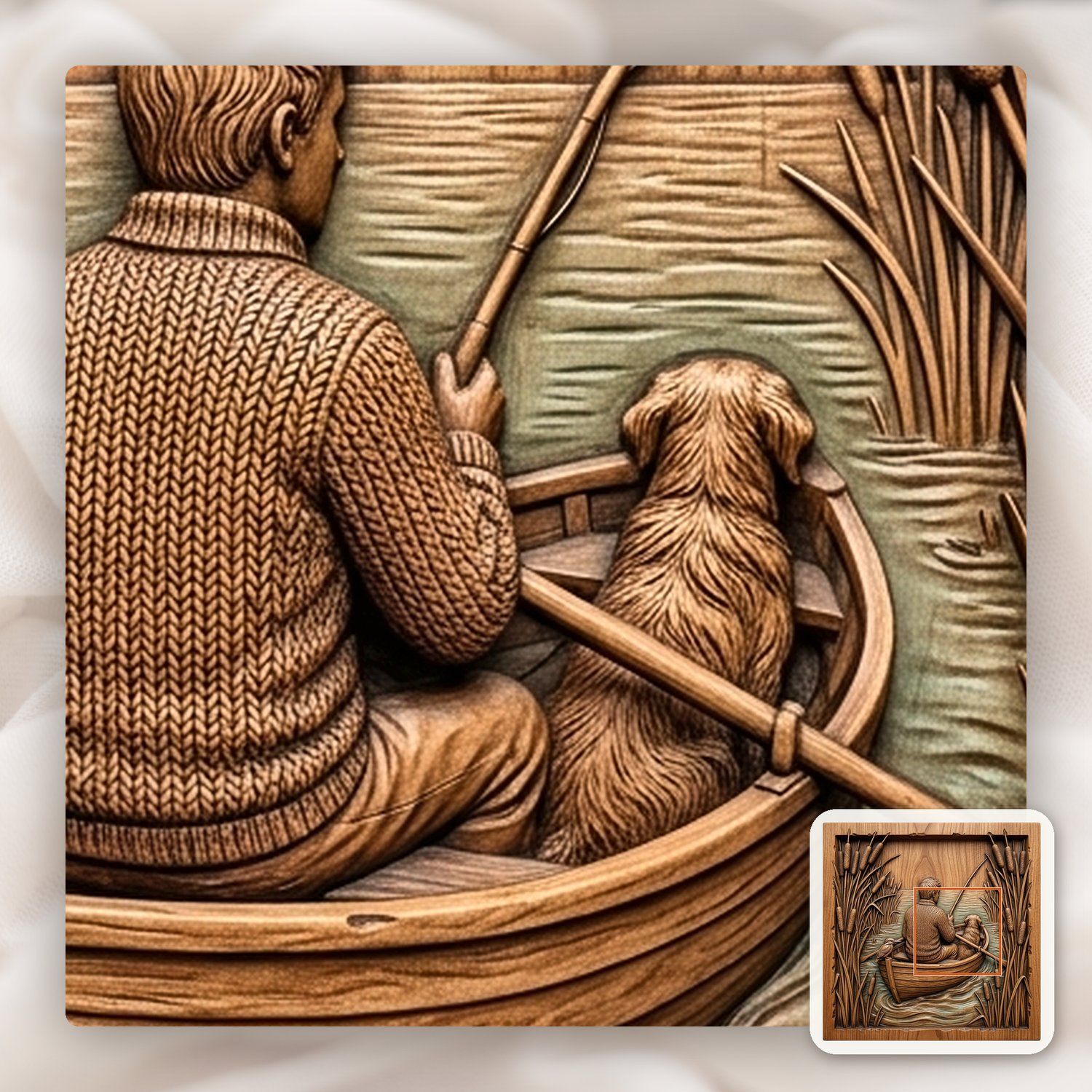 Lone Angler Fishing in Boat CNC Relief STL bas-relief STL — view 11