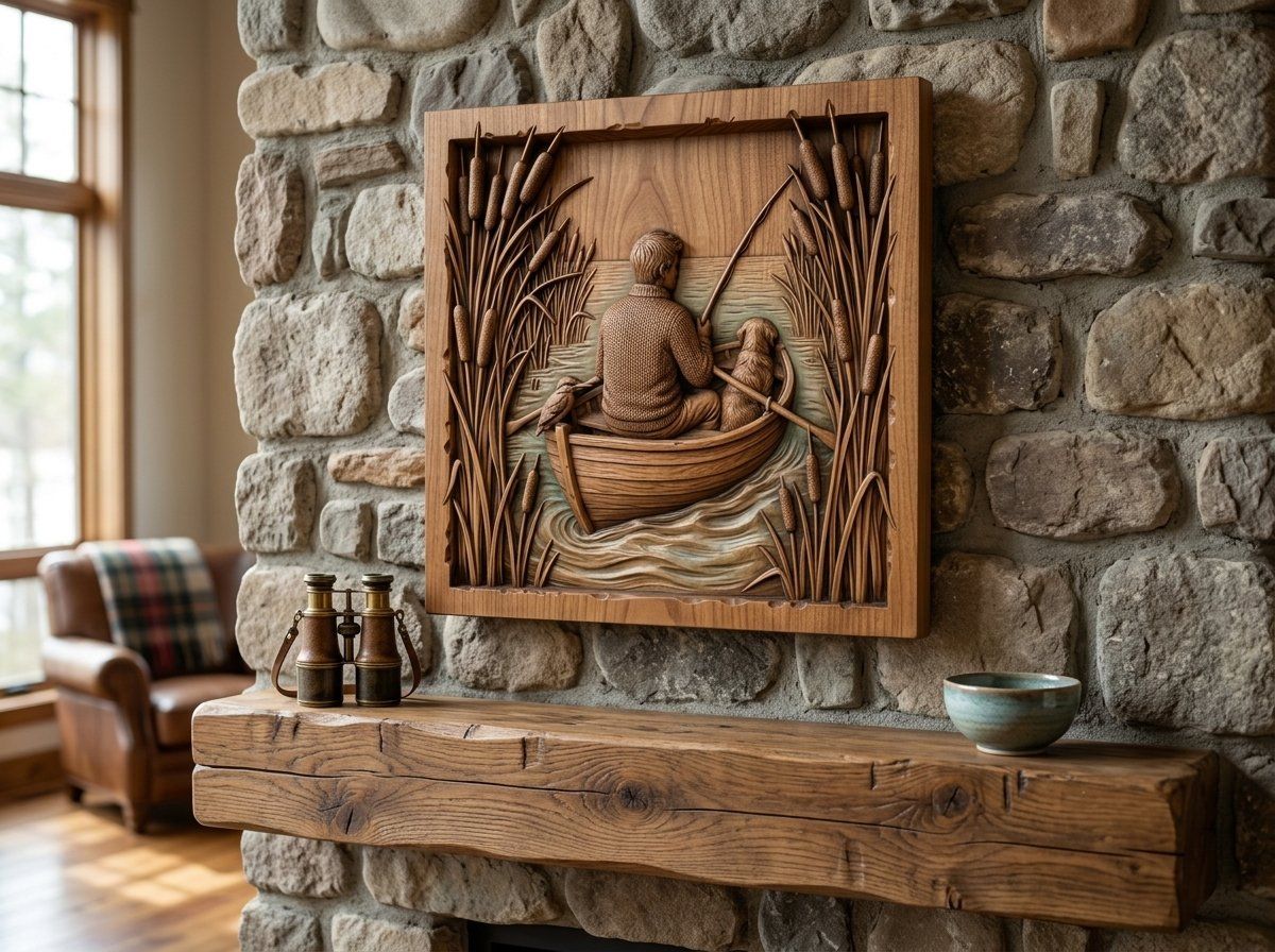 Lone Angler Fishing in Boat CNC Relief STL bas-relief STL — view 13