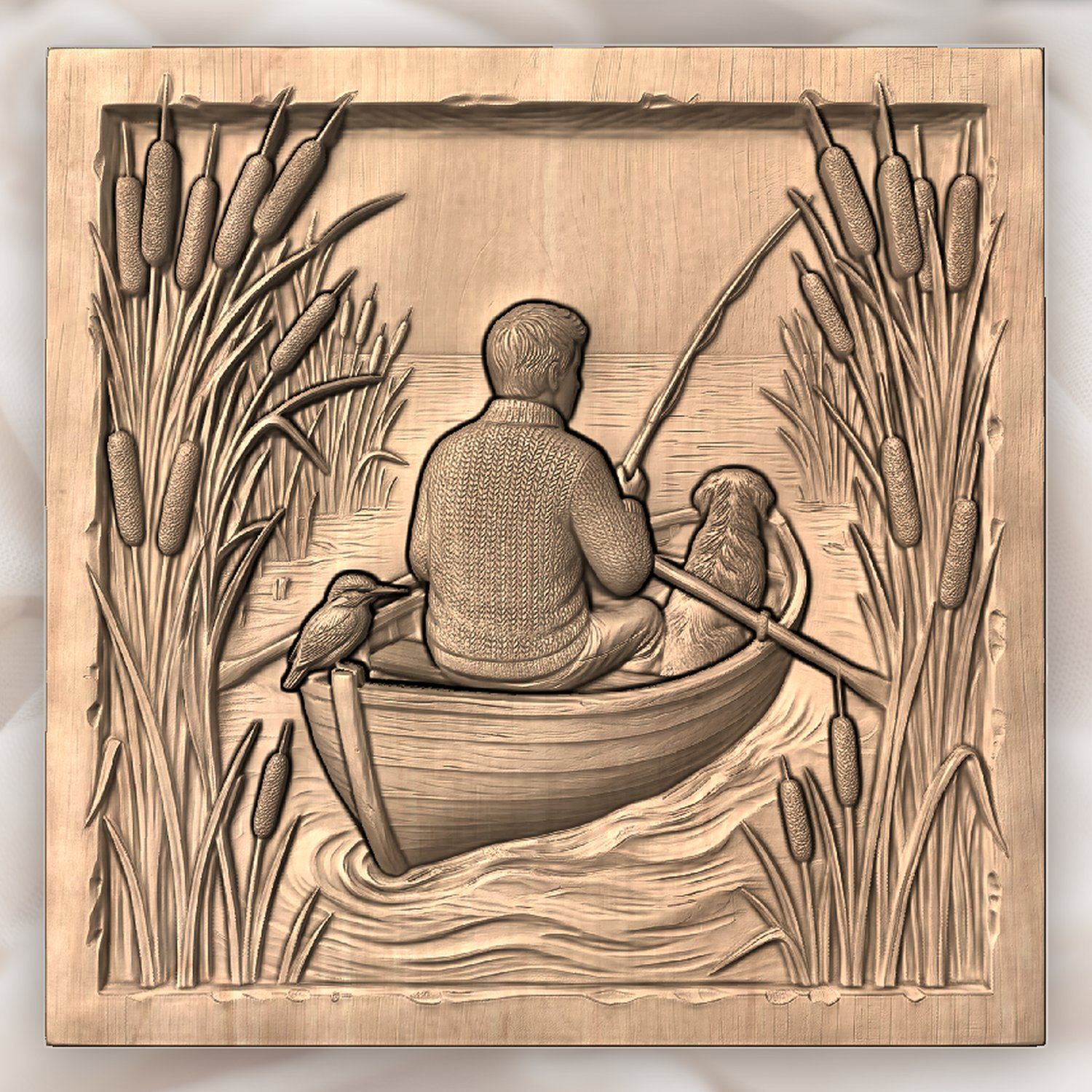 Lone Angler Fishing in Boat CNC Relief STL bas-relief STL — view 4