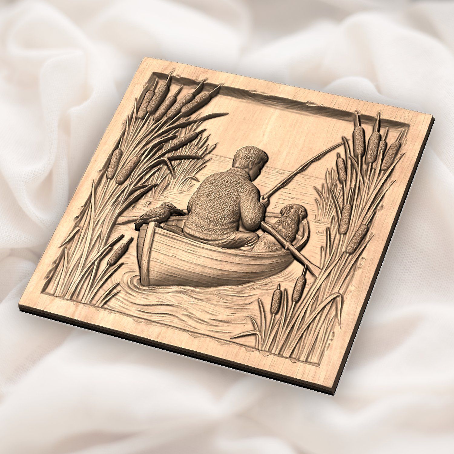Lone Angler Fishing in Boat CNC Relief STL bas-relief STL — view 5