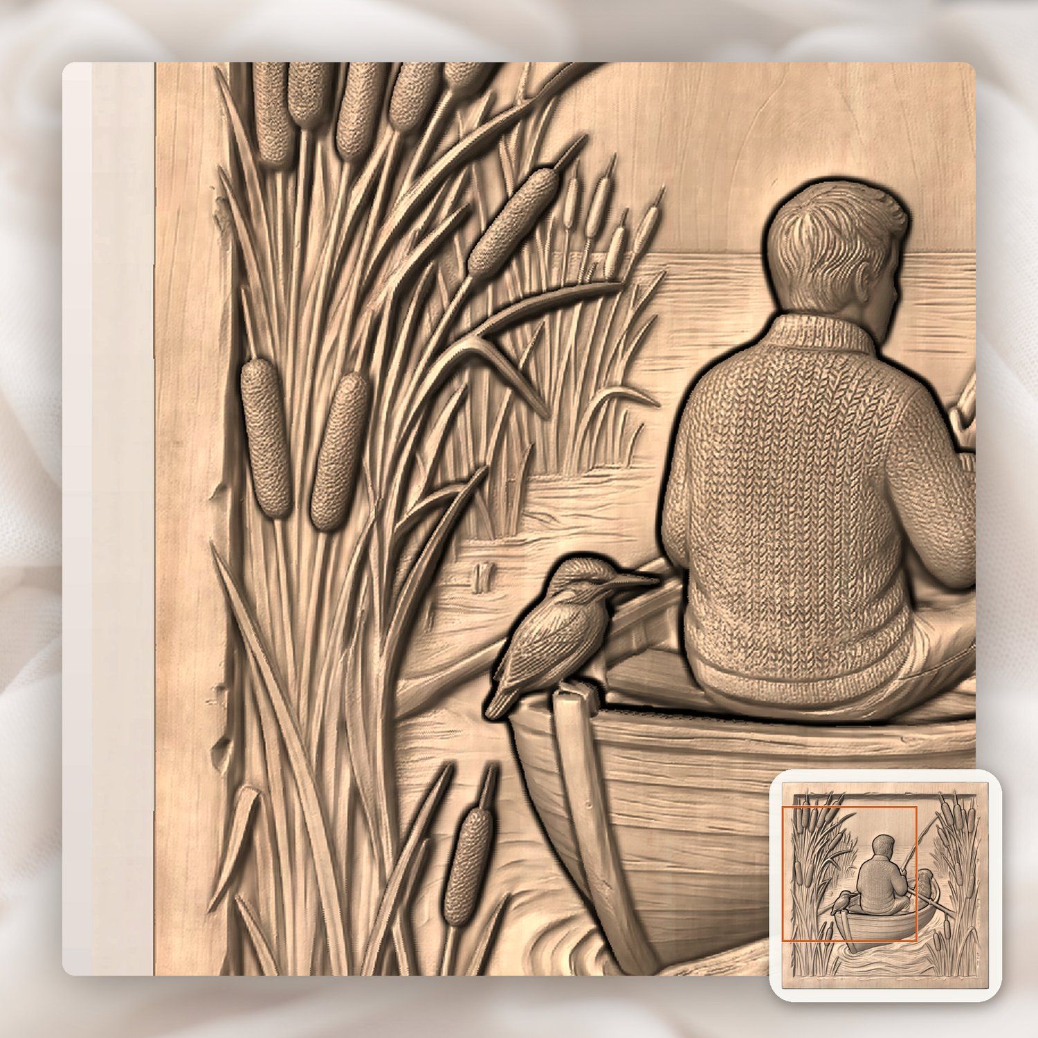 Lone Angler Fishing in Boat CNC Relief STL bas-relief STL — view 6