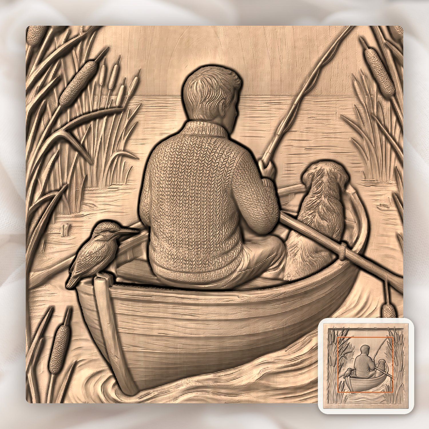 Lone Angler Fishing in Boat CNC Relief STL bas-relief STL — view 7
