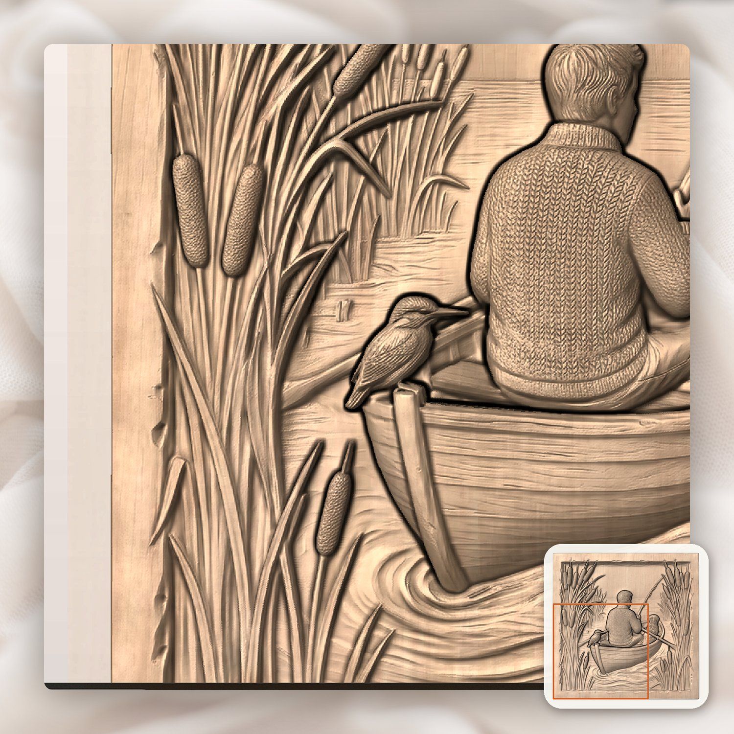 Lone Angler Fishing in Boat CNC Relief STL bas-relief STL — view 8