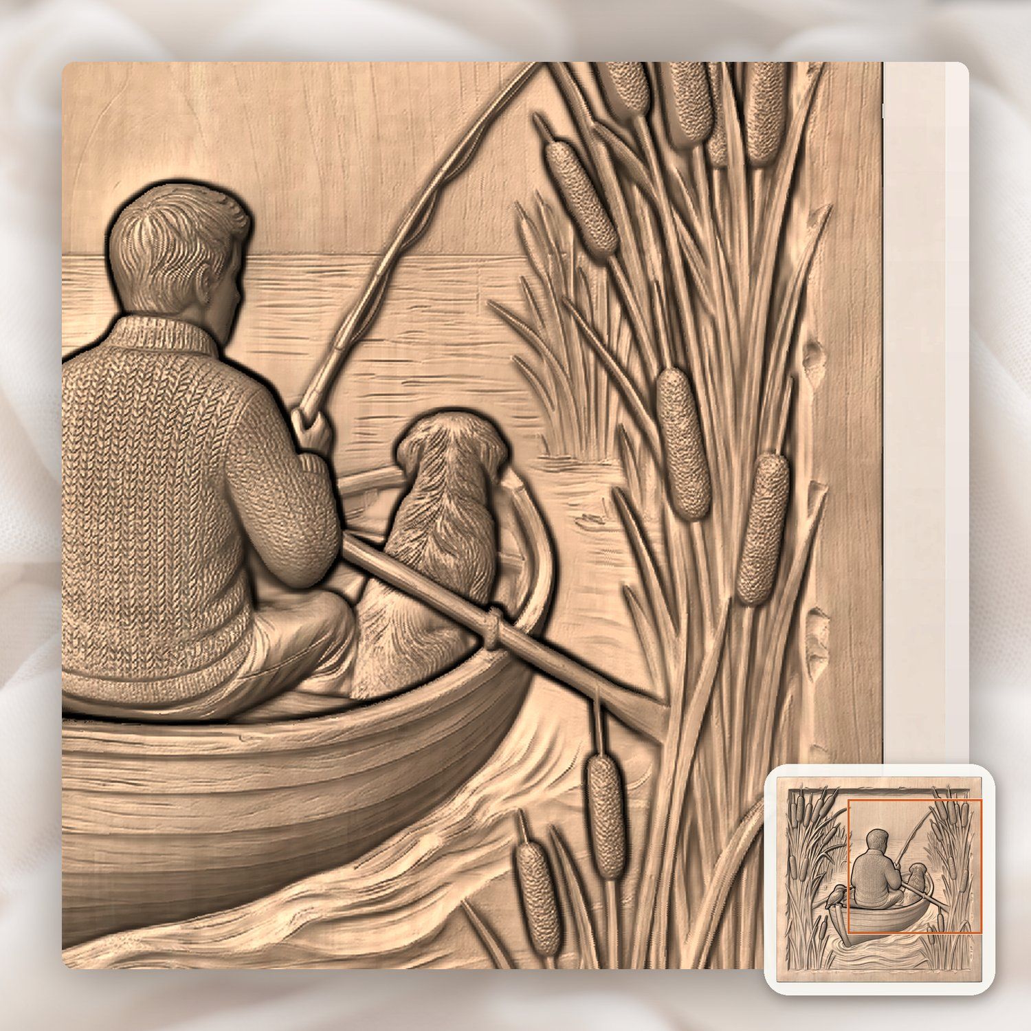 Lone Angler Fishing in Boat CNC Relief STL bas-relief STL — view 9
