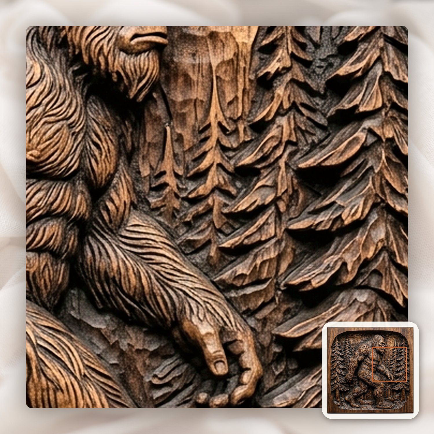 Lone Bigfoot Sasquatch Pine Forest Decorative Panel CNC Relief STL bas-relief STL — view 10