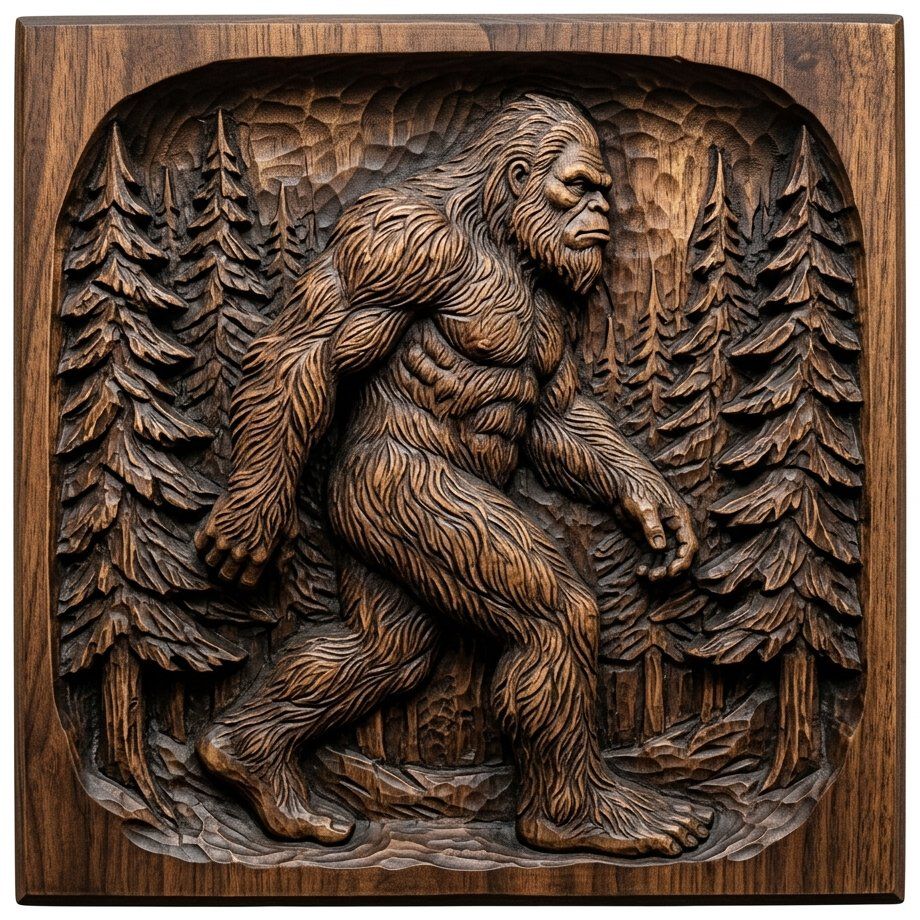 Lone Bigfoot Sasquatch Pine Forest Decorative Panel CNC Relief STL bas-relief STL — view 2