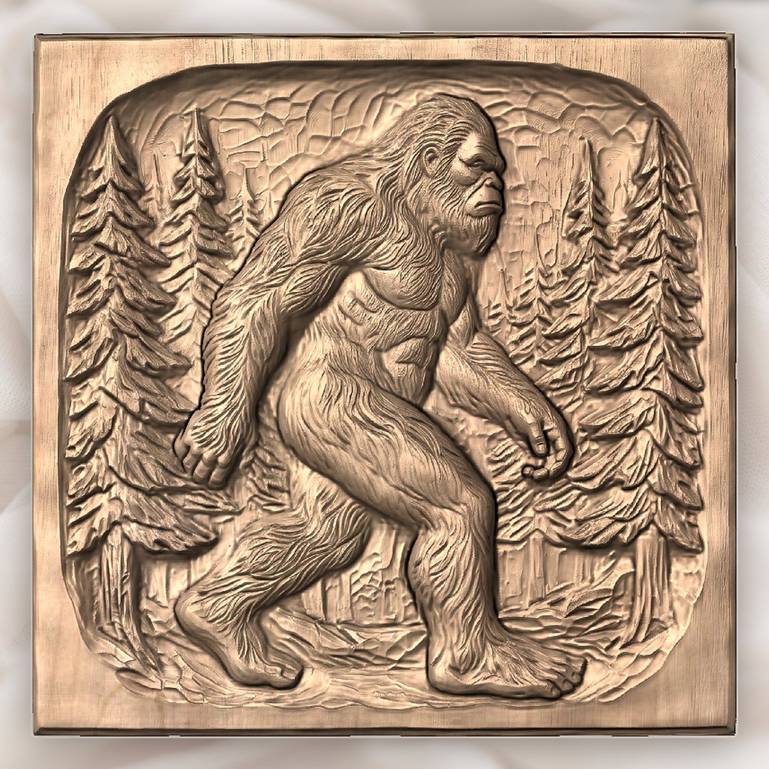 Lone Bigfoot Sasquatch Pine Forest Decorative Panel CNC Relief STL bas-relief STL — view 3