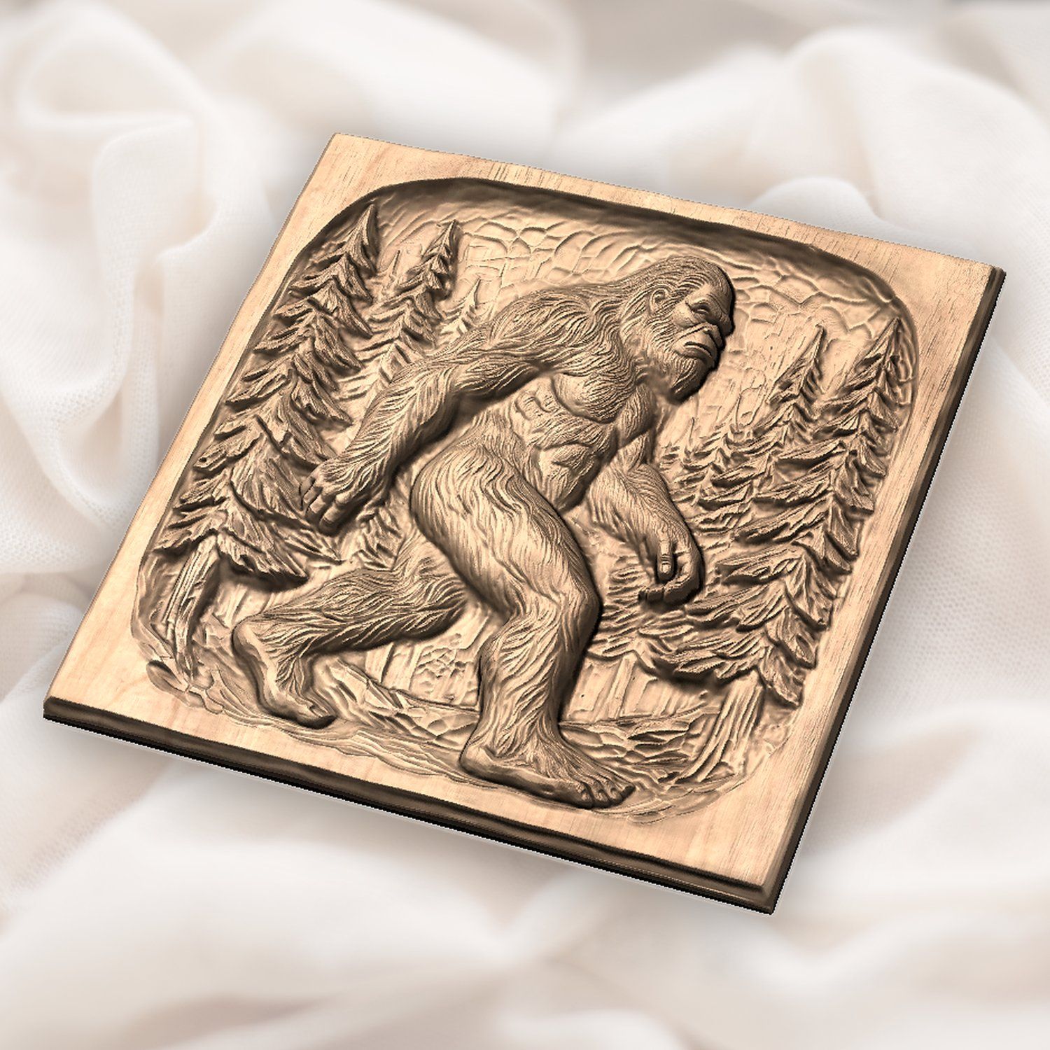 Lone Bigfoot Sasquatch Pine Forest Decorative Panel CNC Relief STL bas-relief STL — view 4