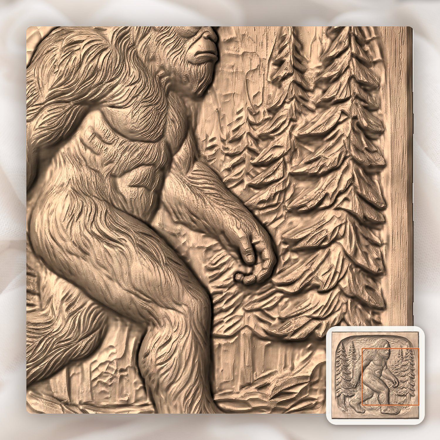 Lone Bigfoot Sasquatch Pine Forest Decorative Panel CNC Relief STL bas-relief STL — view 5