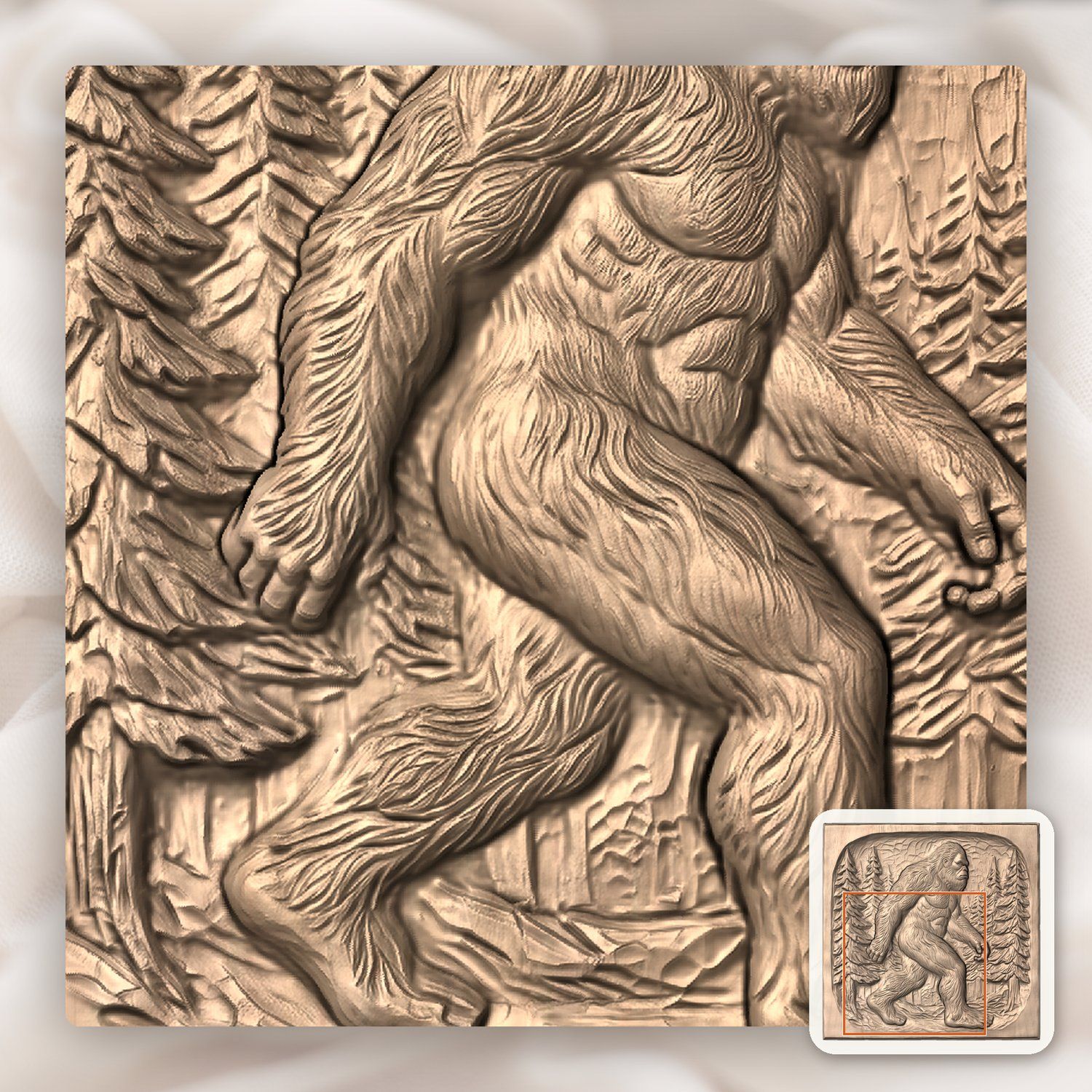 Lone Bigfoot Sasquatch Pine Forest Decorative Panel CNC Relief STL bas-relief STL — view 7