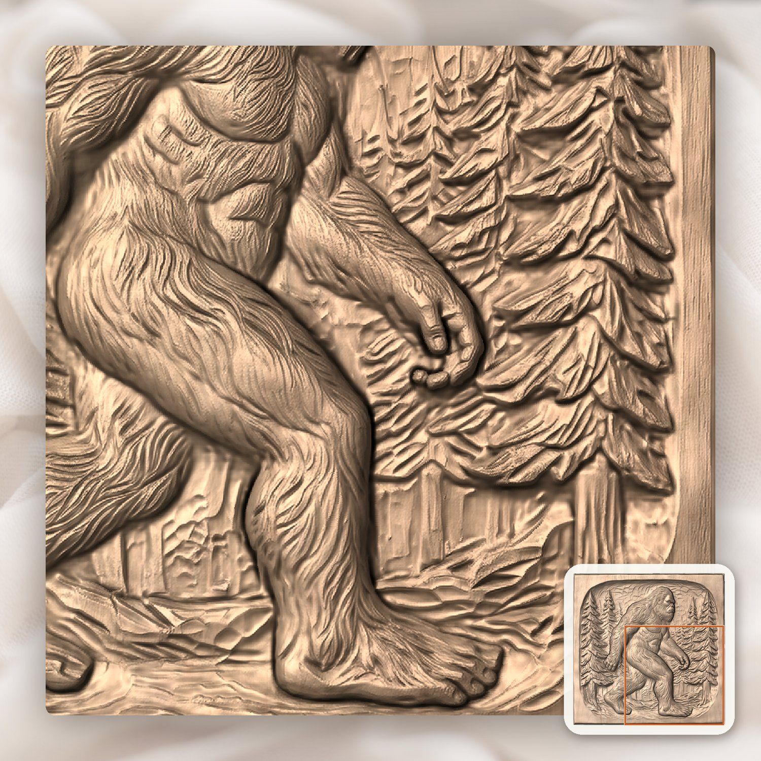 Lone Bigfoot Sasquatch Pine Forest Decorative Panel CNC Relief STL bas-relief STL — view 8