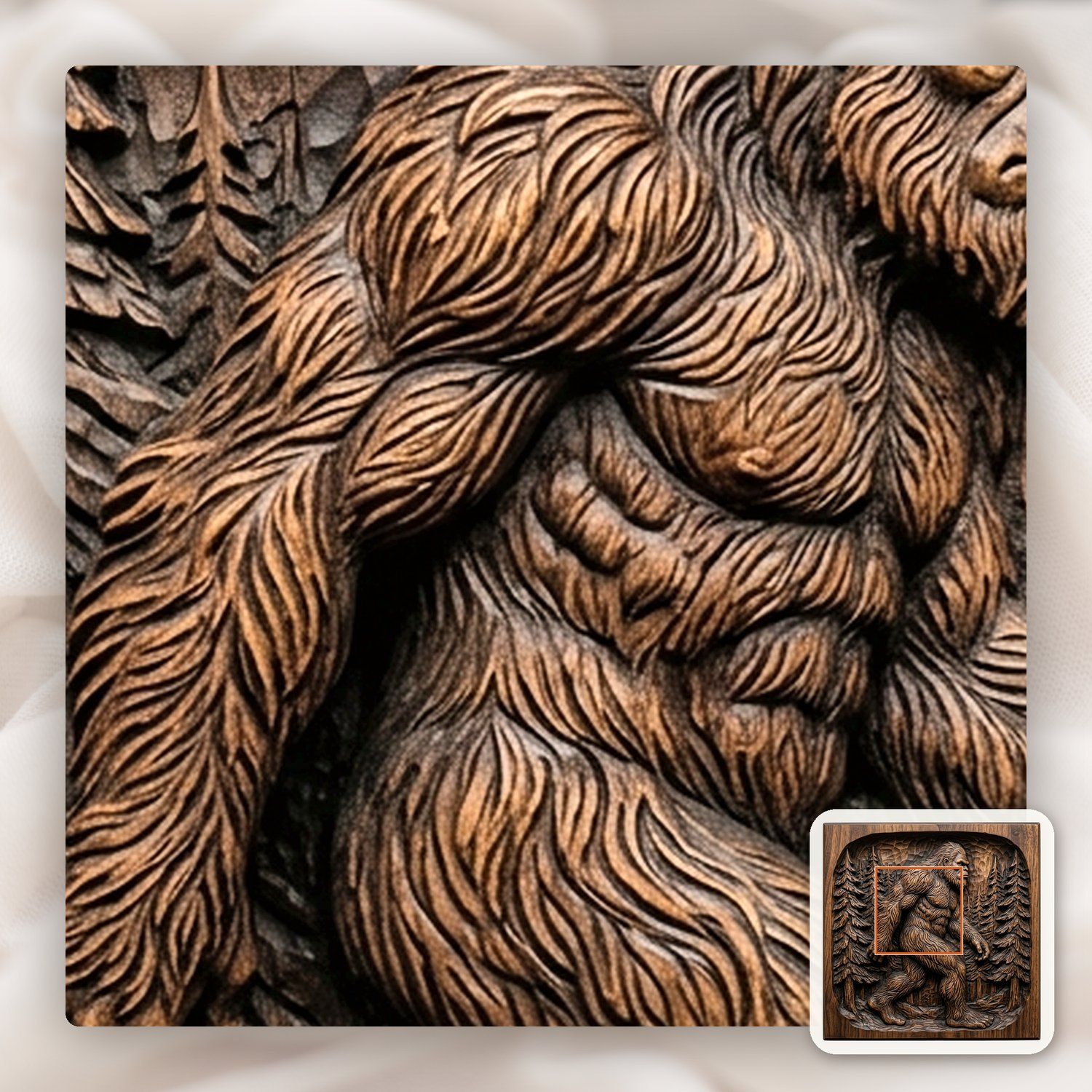 Lone Bigfoot Sasquatch Pine Forest Decorative Panel CNC Relief STL bas-relief STL — view 9