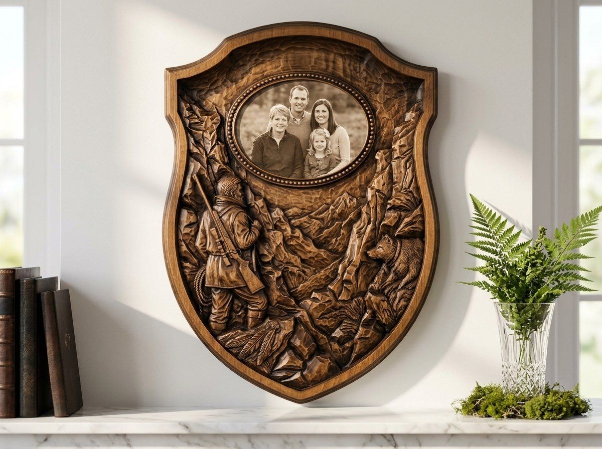 Lone Mountain Hunter Trophy Shield CNC Relief STL bas-relief STL — view 13