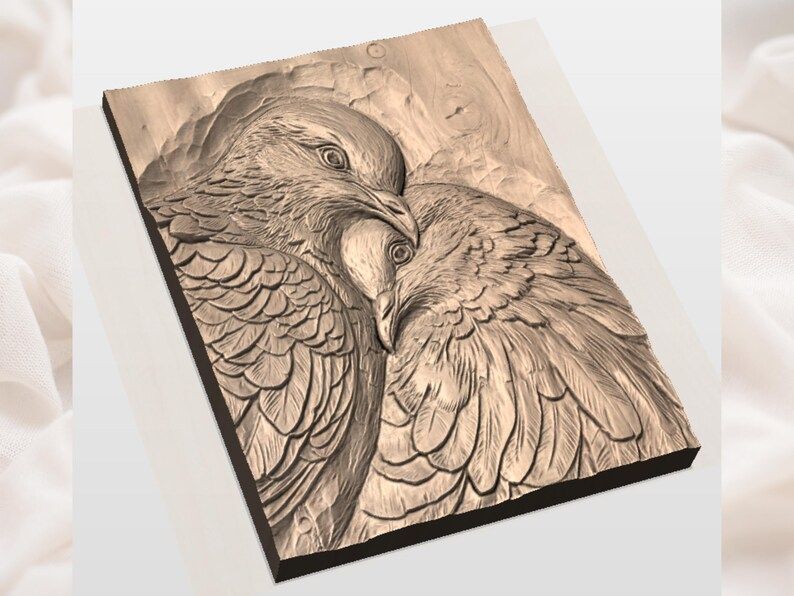 Two Doves Nestled Together Bas-Relief Carving STL File bas-relief STL — view 2