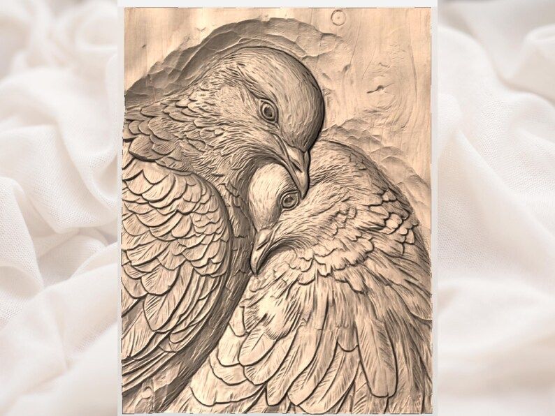 Two Doves Nestled Together Bas-Relief Carving STL File bas-relief STL — view 3