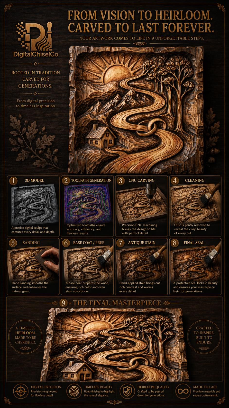 Winding River Sunrise Landscape with Interlocking Rings Relief bas-relief STL — view 5