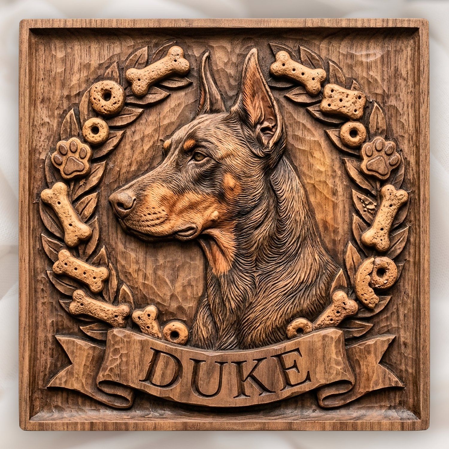 Loyal Doberman Pinscher Wreath Memorial CNC Relief STL bas-relief STL design