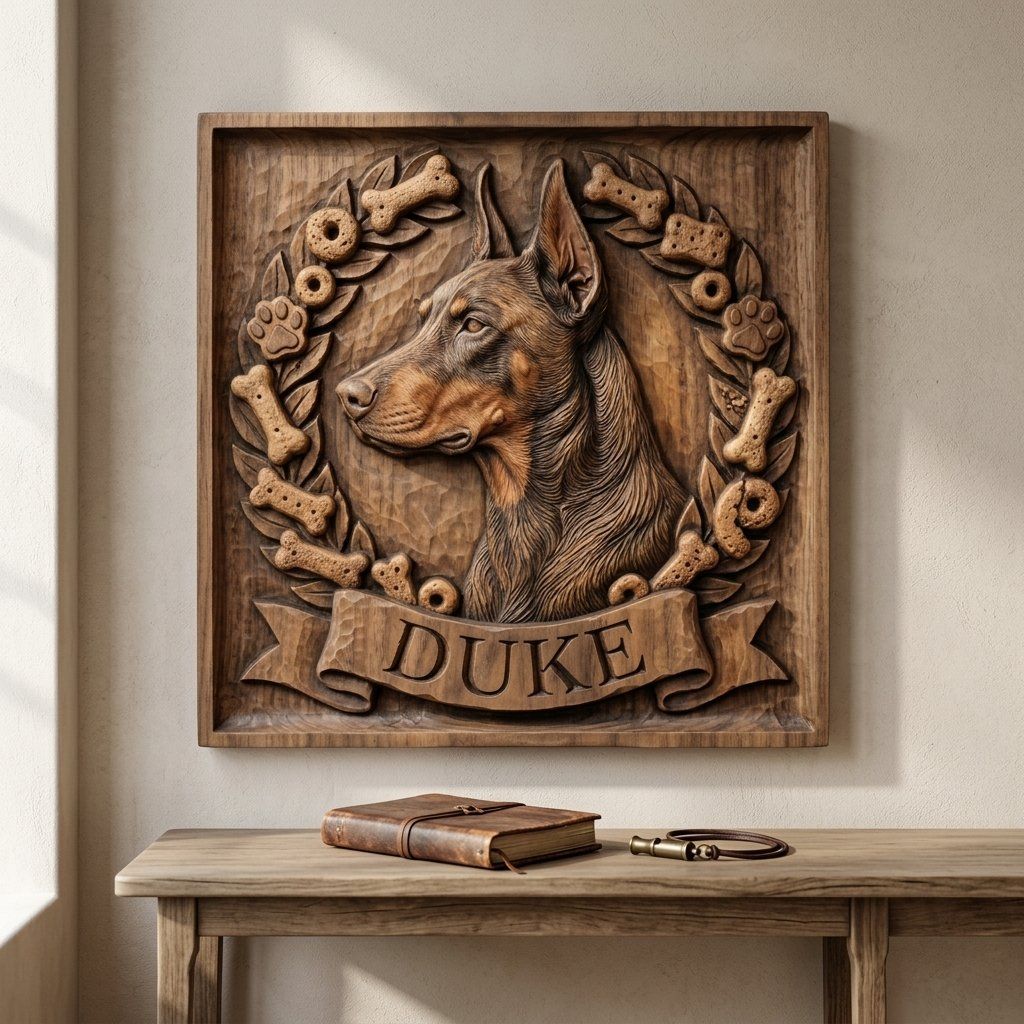 Loyal Doberman Pinscher Wreath Memorial CNC Relief STL bas-relief STL — view 12