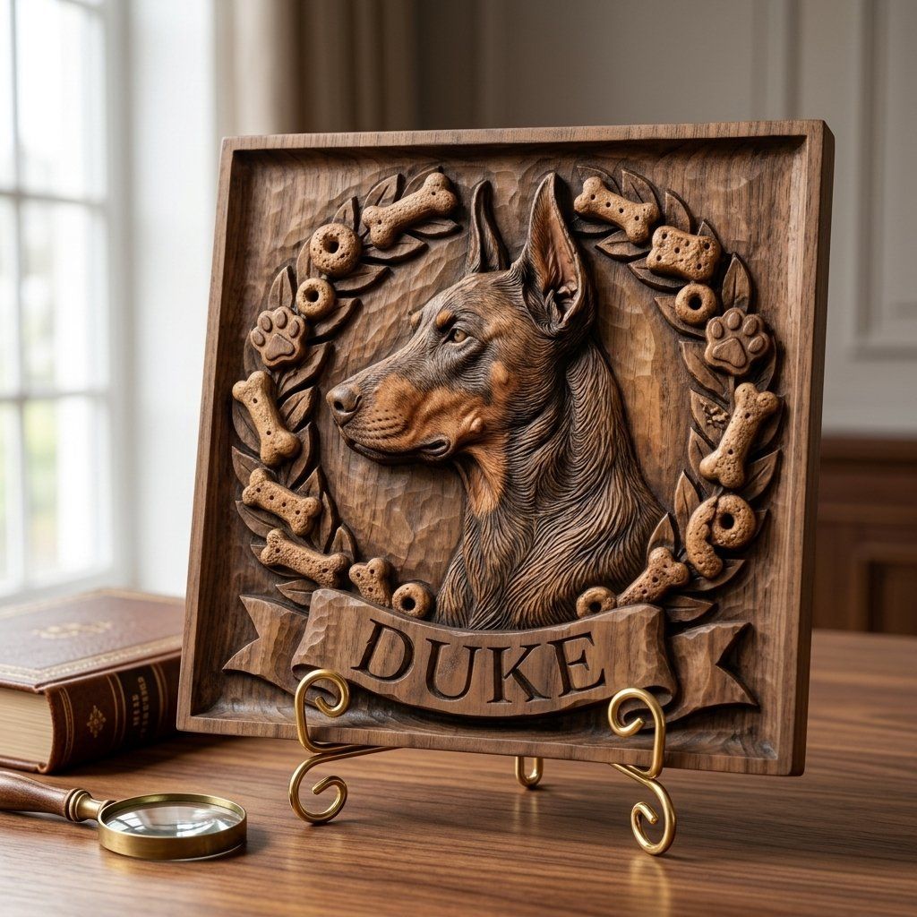 Loyal Doberman Pinscher Wreath Memorial CNC Relief STL bas-relief STL — view 13
