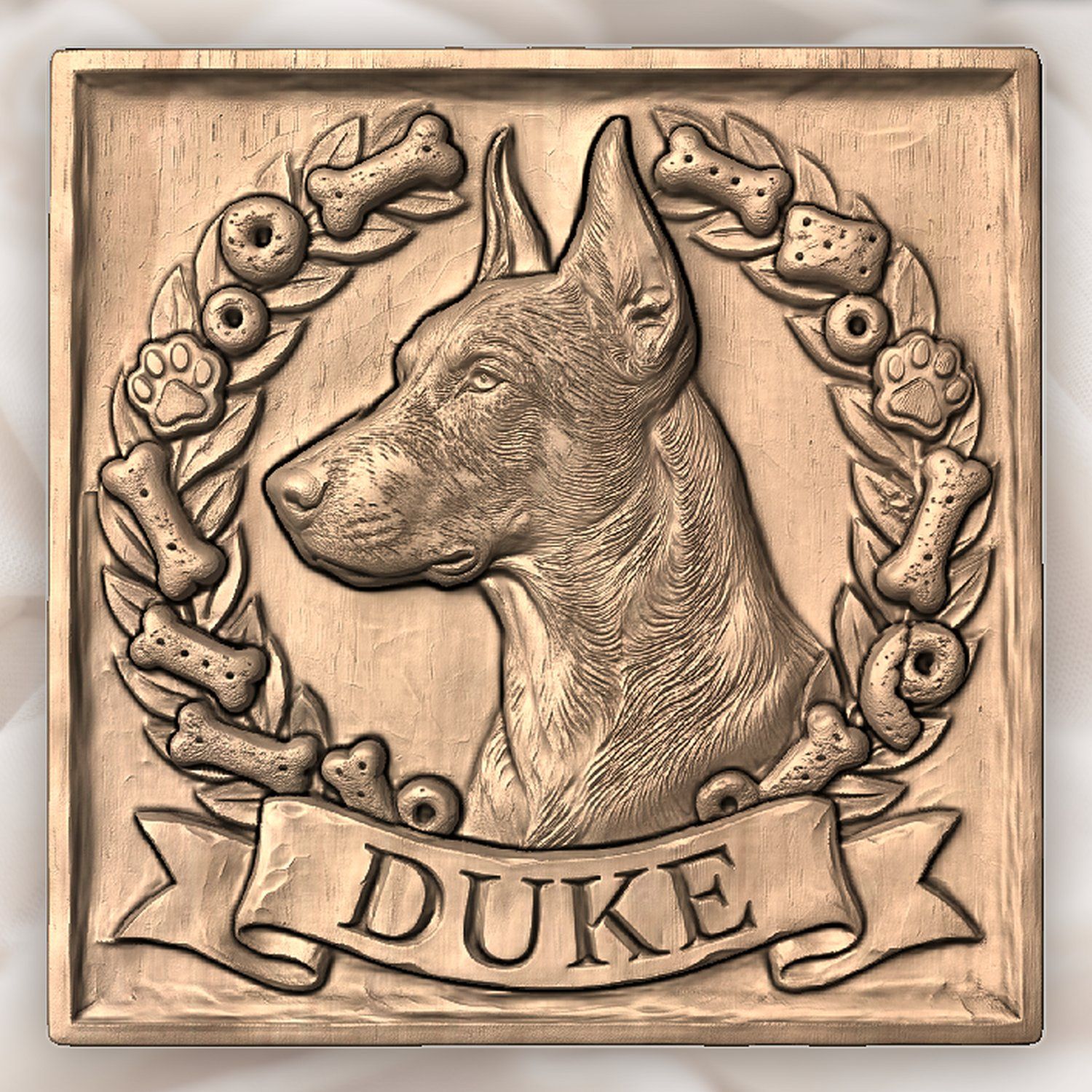 Loyal Doberman Pinscher Wreath Memorial CNC Relief STL bas-relief STL — view 3