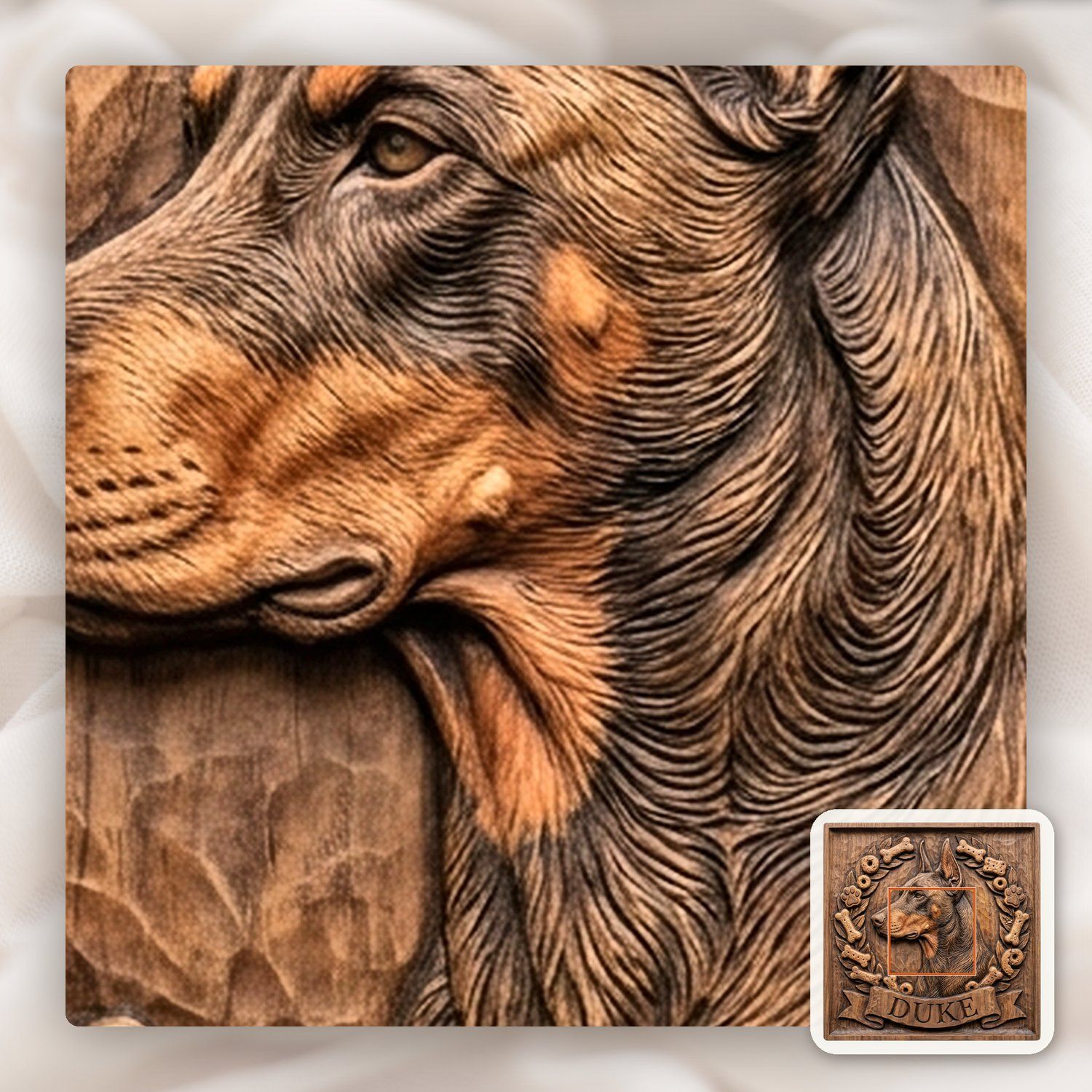 Loyal Doberman Pinscher Wreath Memorial CNC Relief STL bas-relief STL — view 10