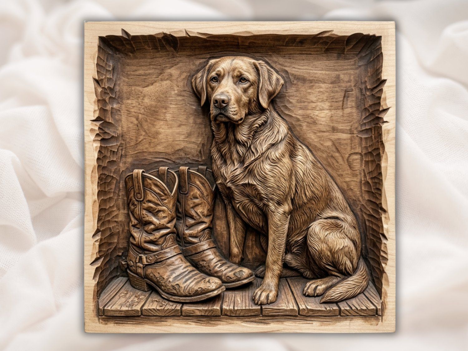 Loyal Labrador and Cowboy Boots Wood Wall Art bas-relief STL — view 2