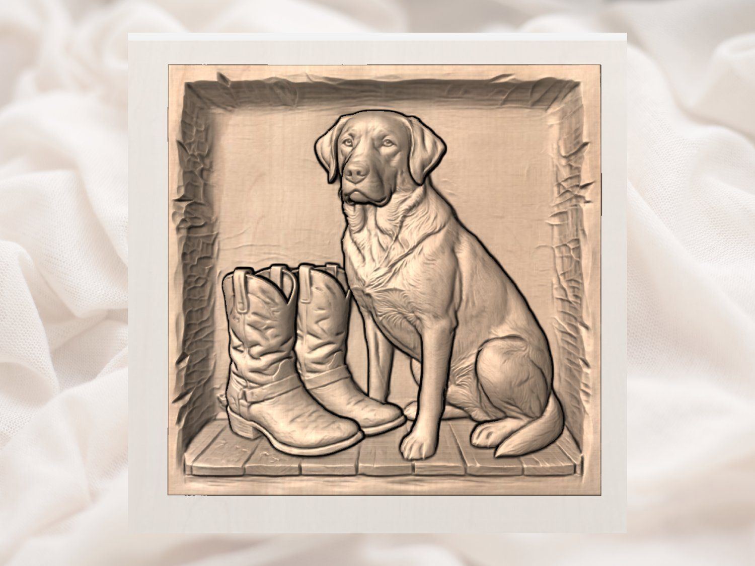 Loyal Labrador and Cowboy Boots Wood Wall Art bas-relief STL — view 3