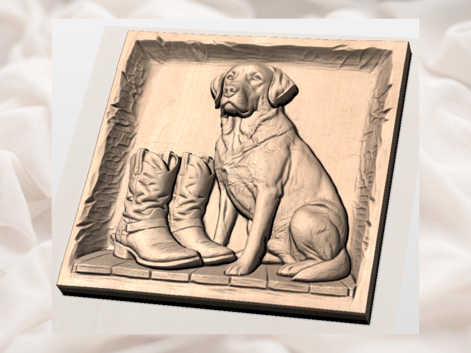 Loyal Labrador and Cowboy Boots Wood Wall Art bas-relief STL — view 4
