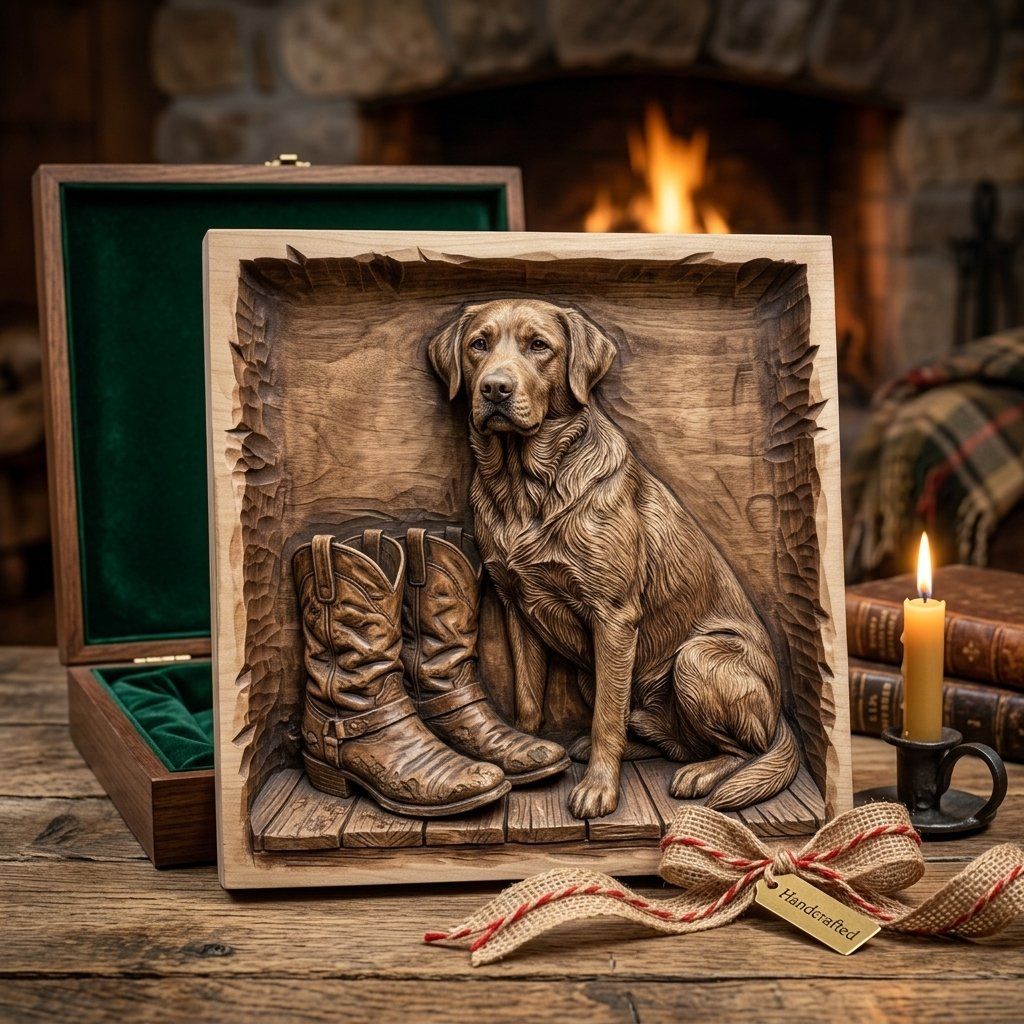 Loyal Labrador and Cowboy Boots Wood Wall Art bas-relief STL — view 9