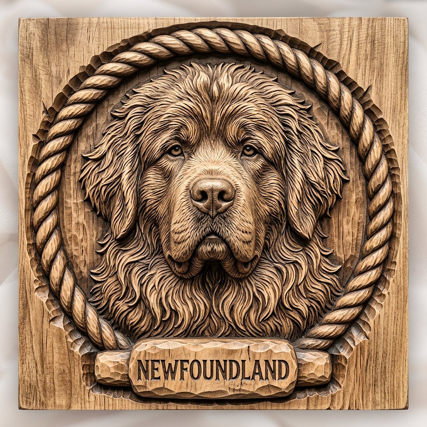 Loyal Newfoundland Dog Head Nautical Rope Border CNC Relief STL bas-relief STL design