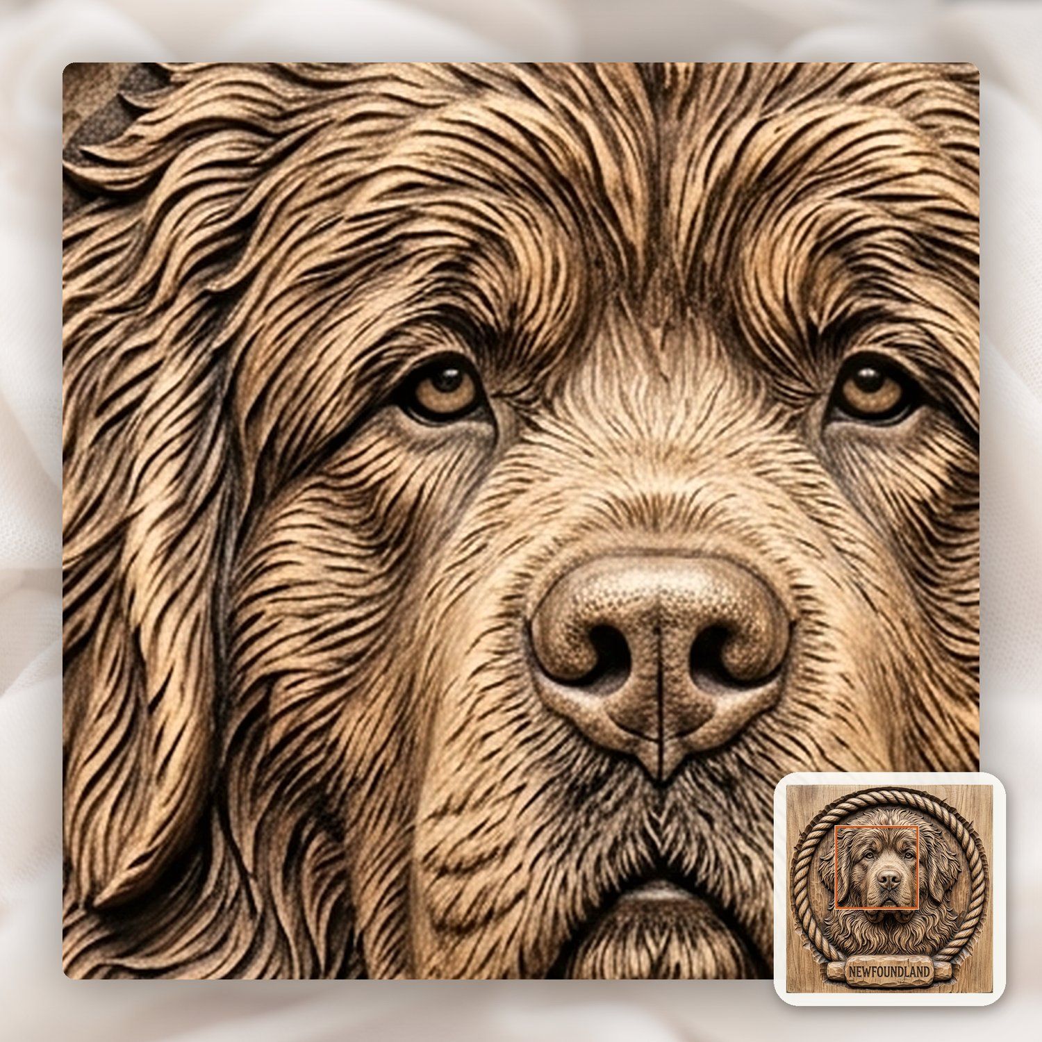 Loyal Newfoundland Dog Head Nautical Rope Border CNC Relief STL bas-relief STL — view 11