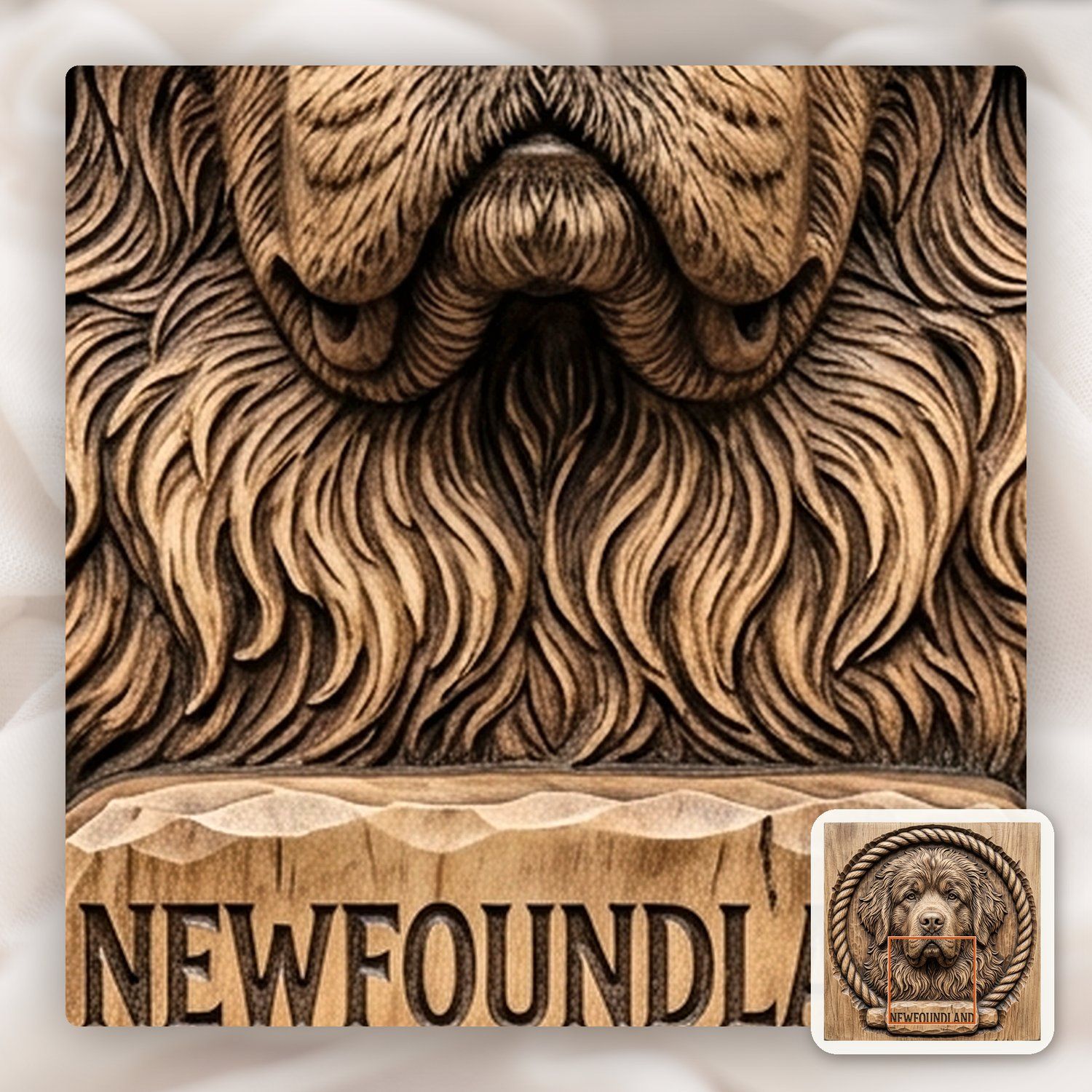Loyal Newfoundland Dog Head Nautical Rope Border CNC Relief STL bas-relief STL — view 12