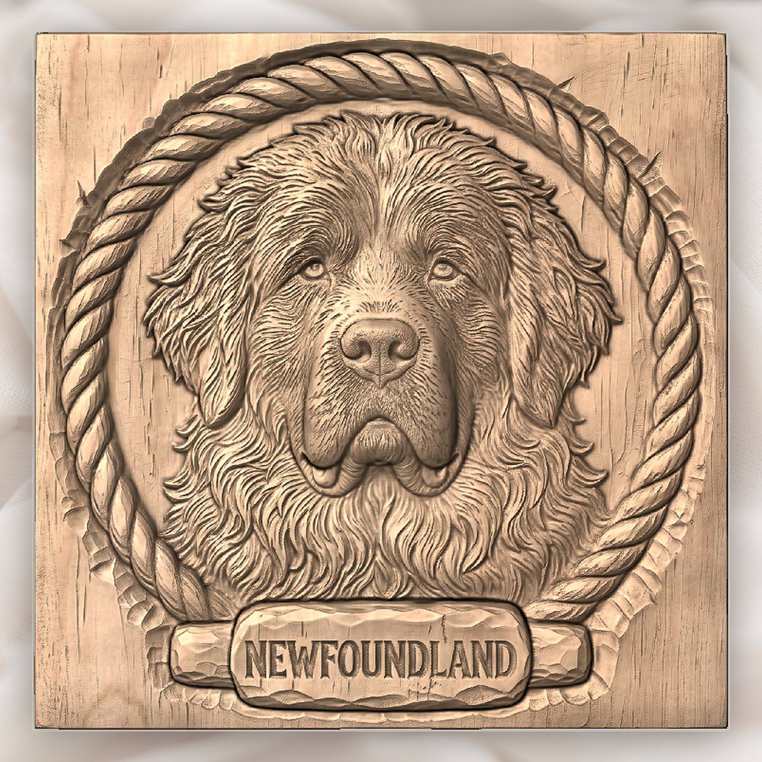 Loyal Newfoundland Dog Head Nautical Rope Border CNC Relief STL bas-relief STL — view 4
