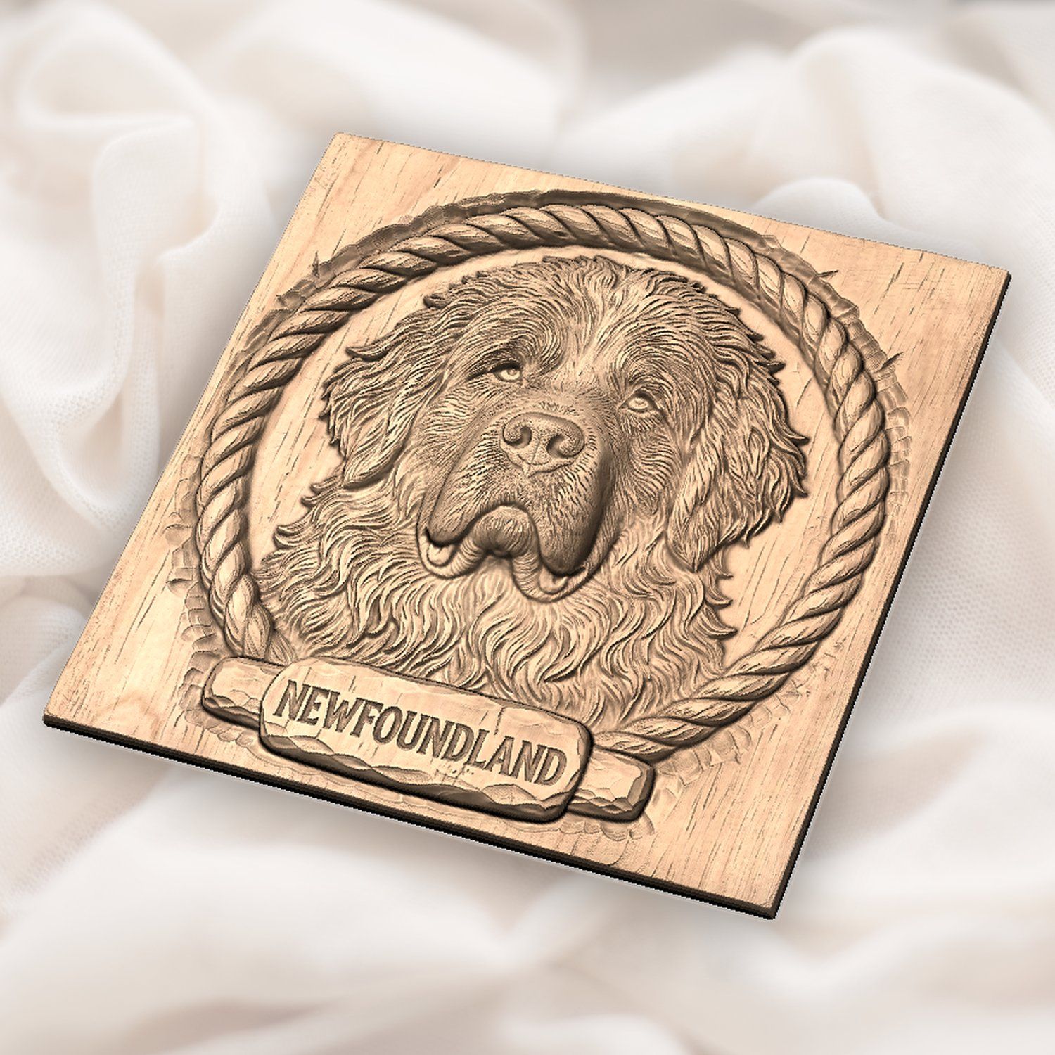 Loyal Newfoundland Dog Head Nautical Rope Border CNC Relief STL bas-relief STL — view 5