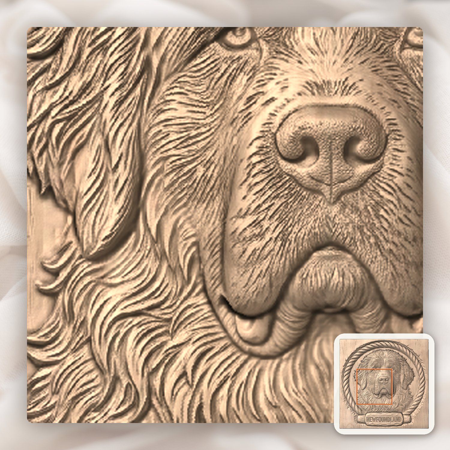 Loyal Newfoundland Dog Head Nautical Rope Border CNC Relief STL bas-relief STL — view 7