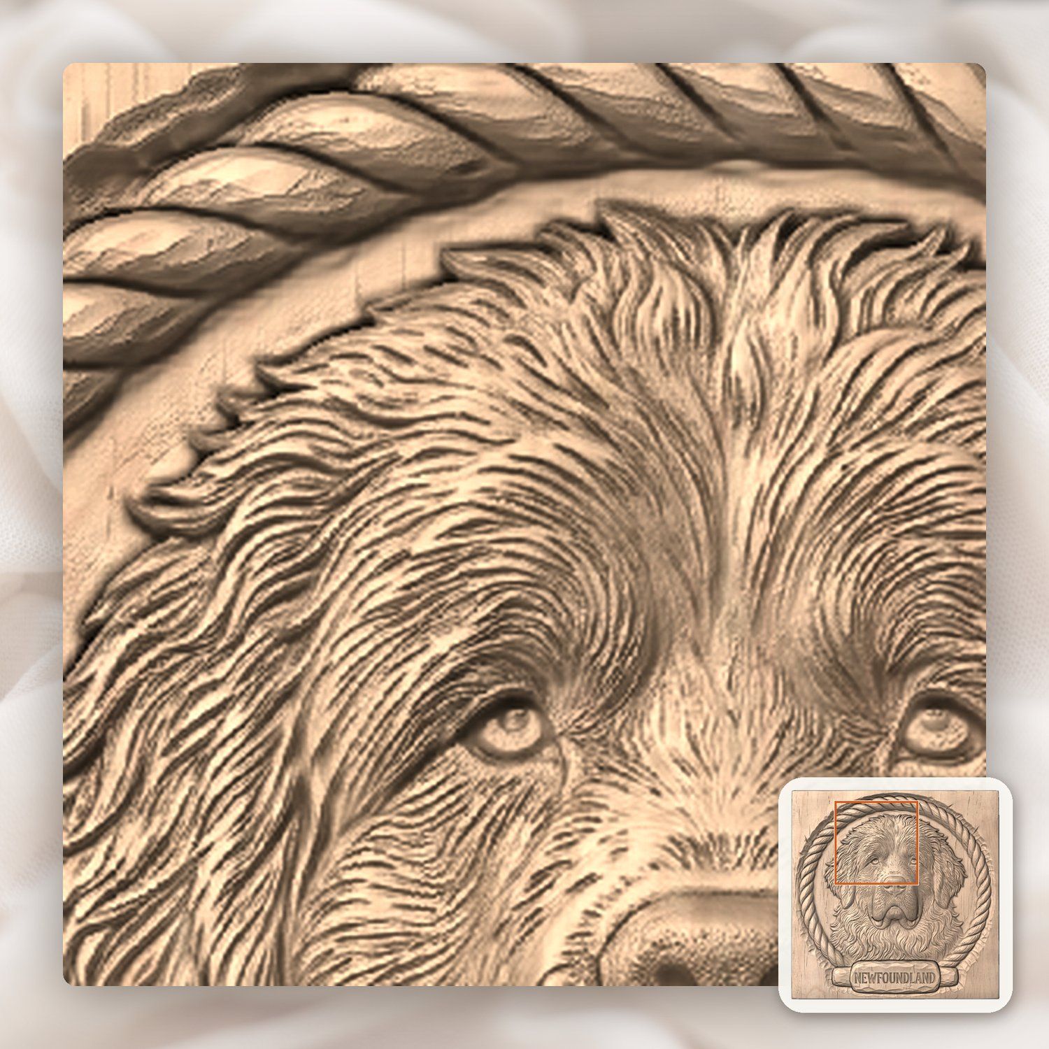 Loyal Newfoundland Dog Head Nautical Rope Border CNC Relief STL bas-relief STL — view 8