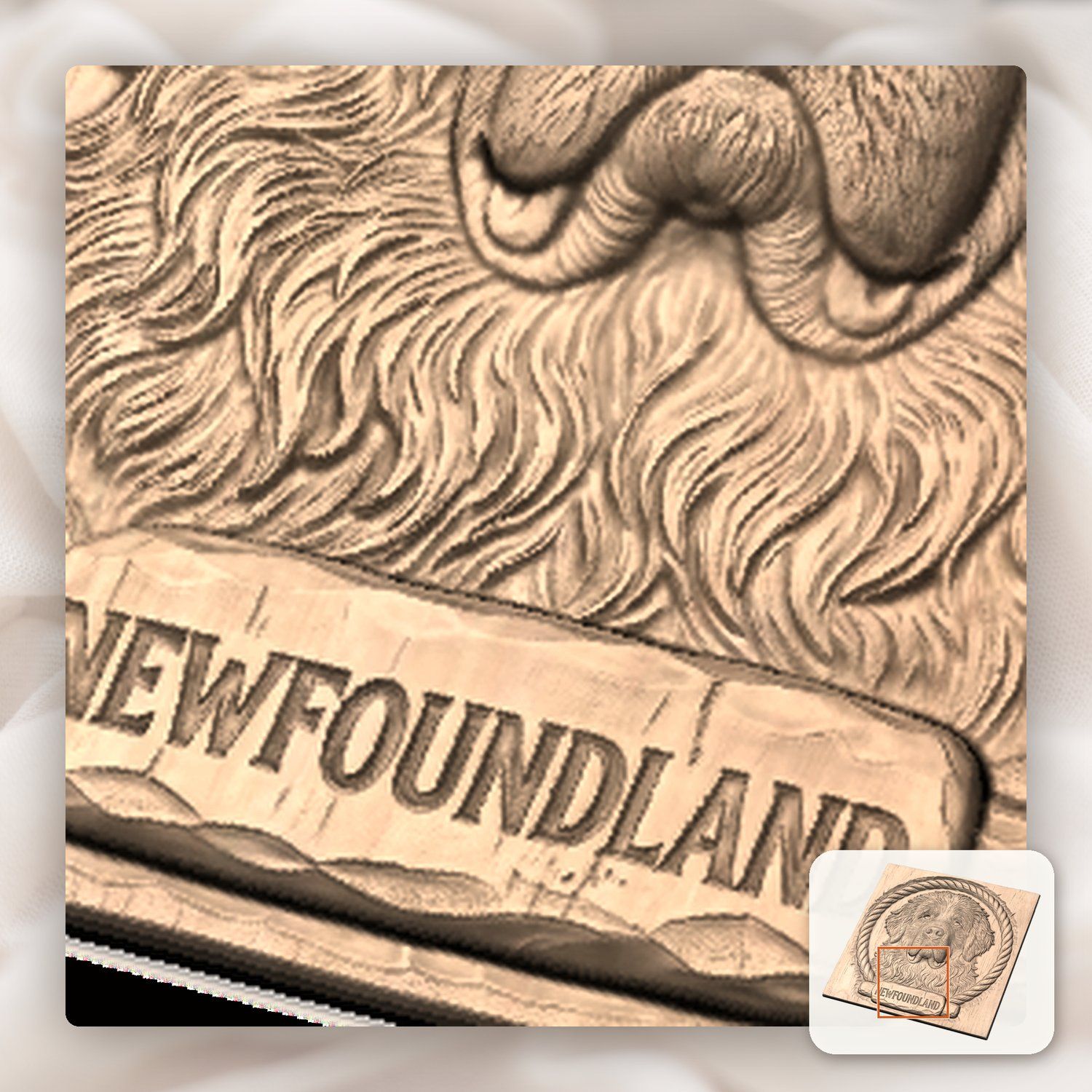 Loyal Newfoundland Dog Head Nautical Rope Border CNC Relief STL bas-relief STL — view 9