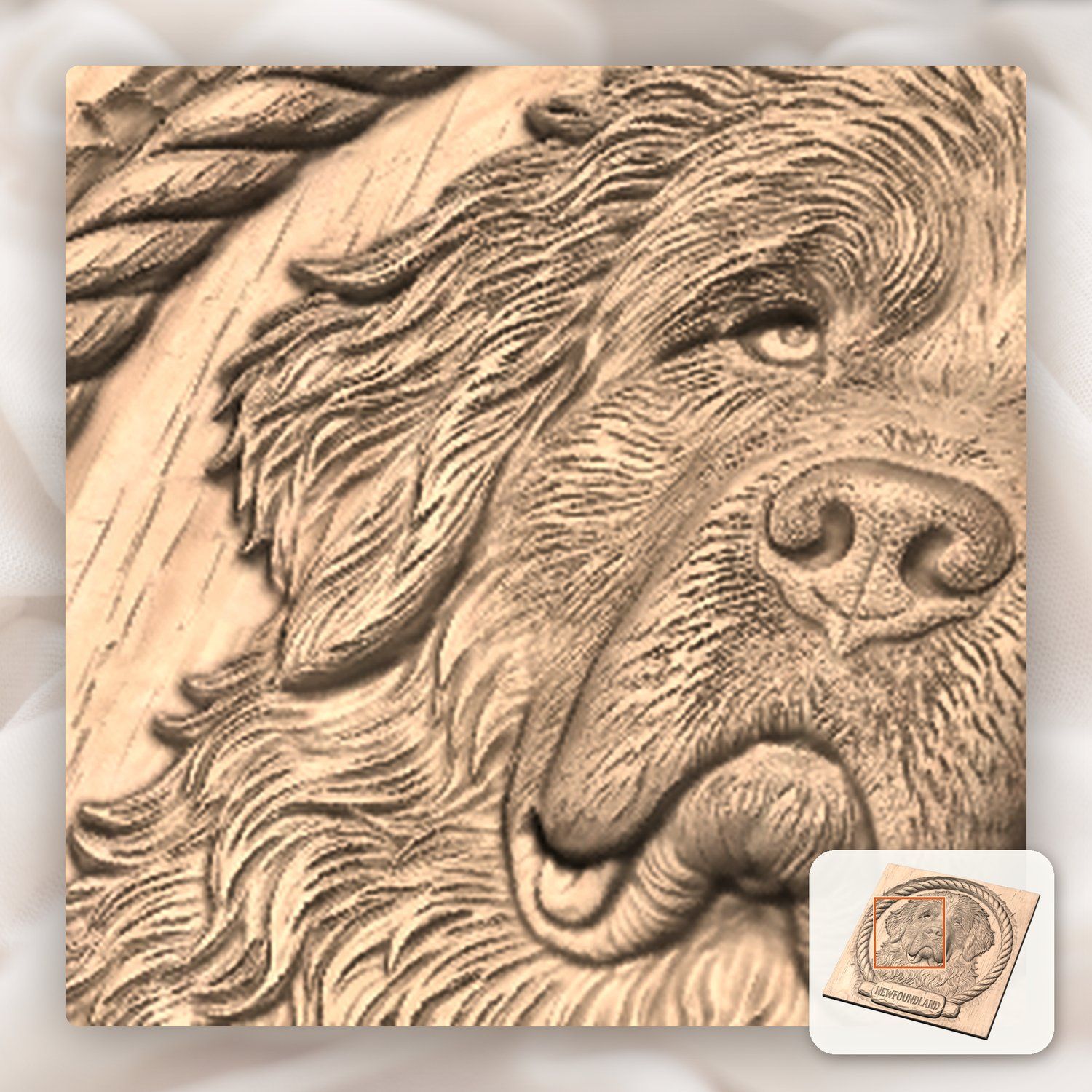 Loyal Newfoundland Dog Head Nautical Rope Border CNC Relief STL bas-relief STL — view 10