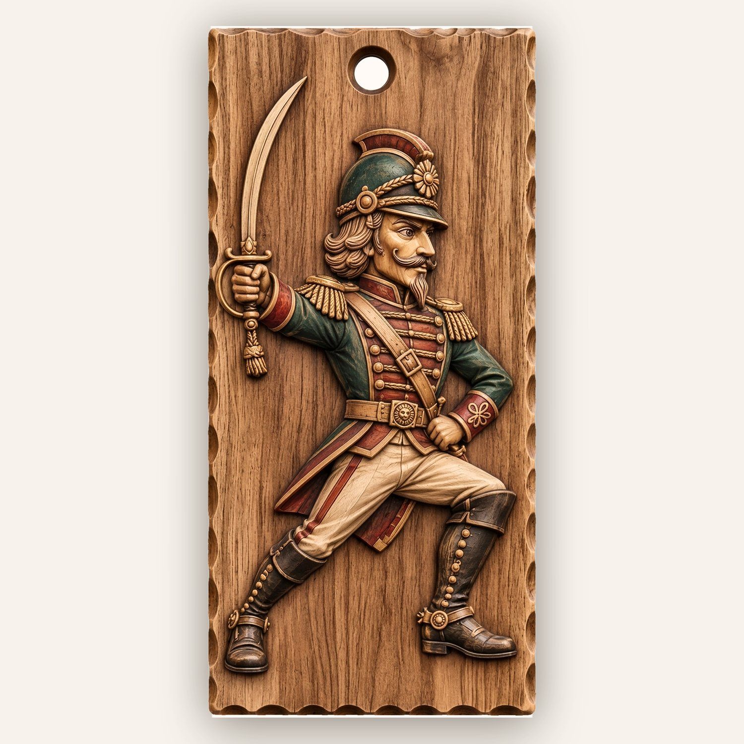 Lunging Nutcracker Cavalry Swordsman CNC Relief STL | Holiday Soldier Wood Carving | Christmas Wall Decor — carved bas relief STL file for CNC