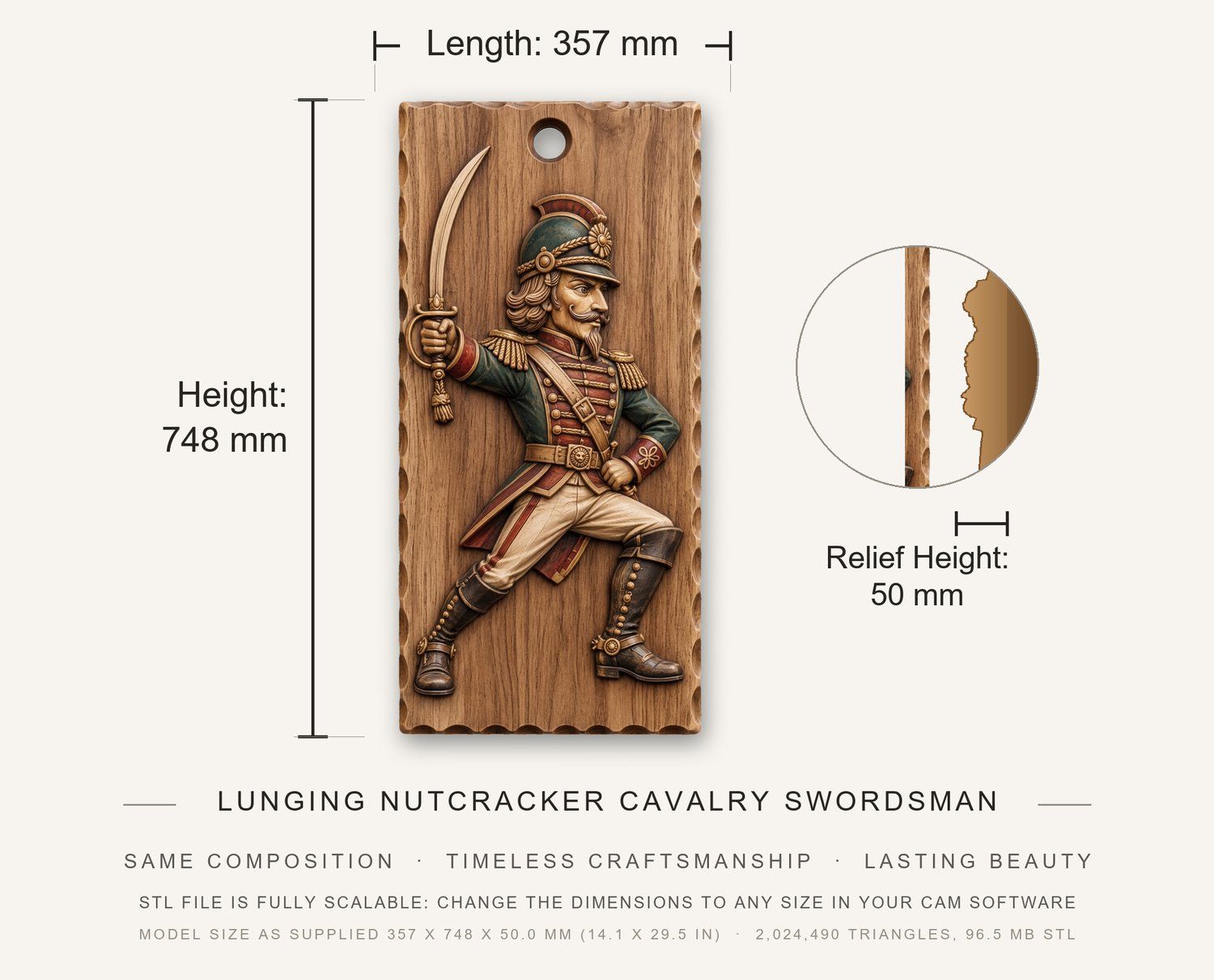 Lunging Nutcracker Cavalry Swordsman CNC Relief STL bas-relief STL — view 3