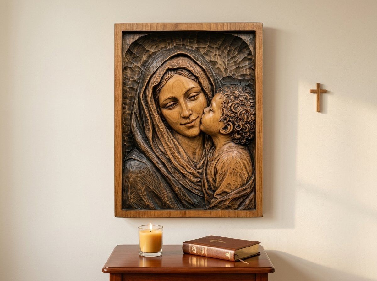 Madonna and Child Jesus Wood Carving CNC Relief STL bas-relief STL — view 14