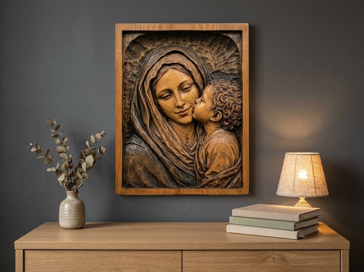 Madonna and Child Jesus Wood Carving CNC Relief STL bas-relief STL — view 15