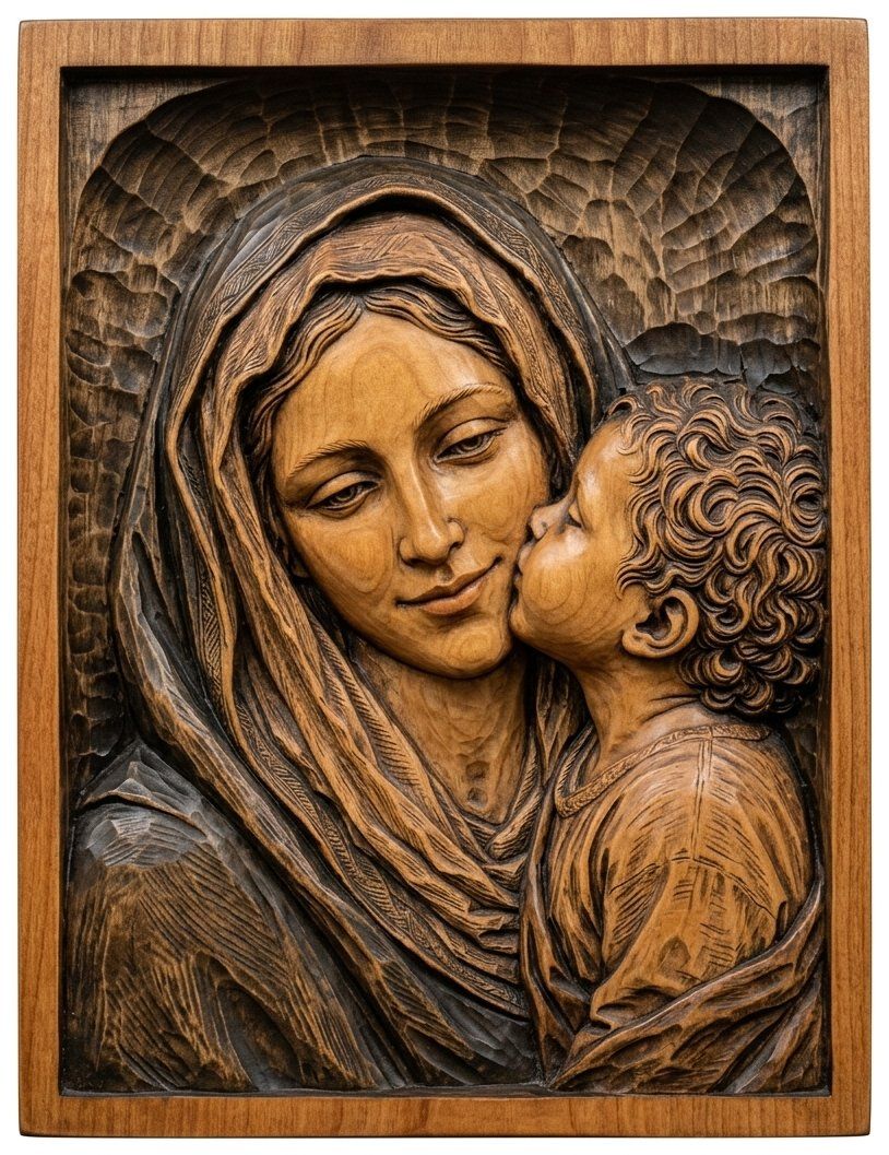 Madonna and Child Jesus Wood Carving CNC Relief STL bas-relief STL — view 4