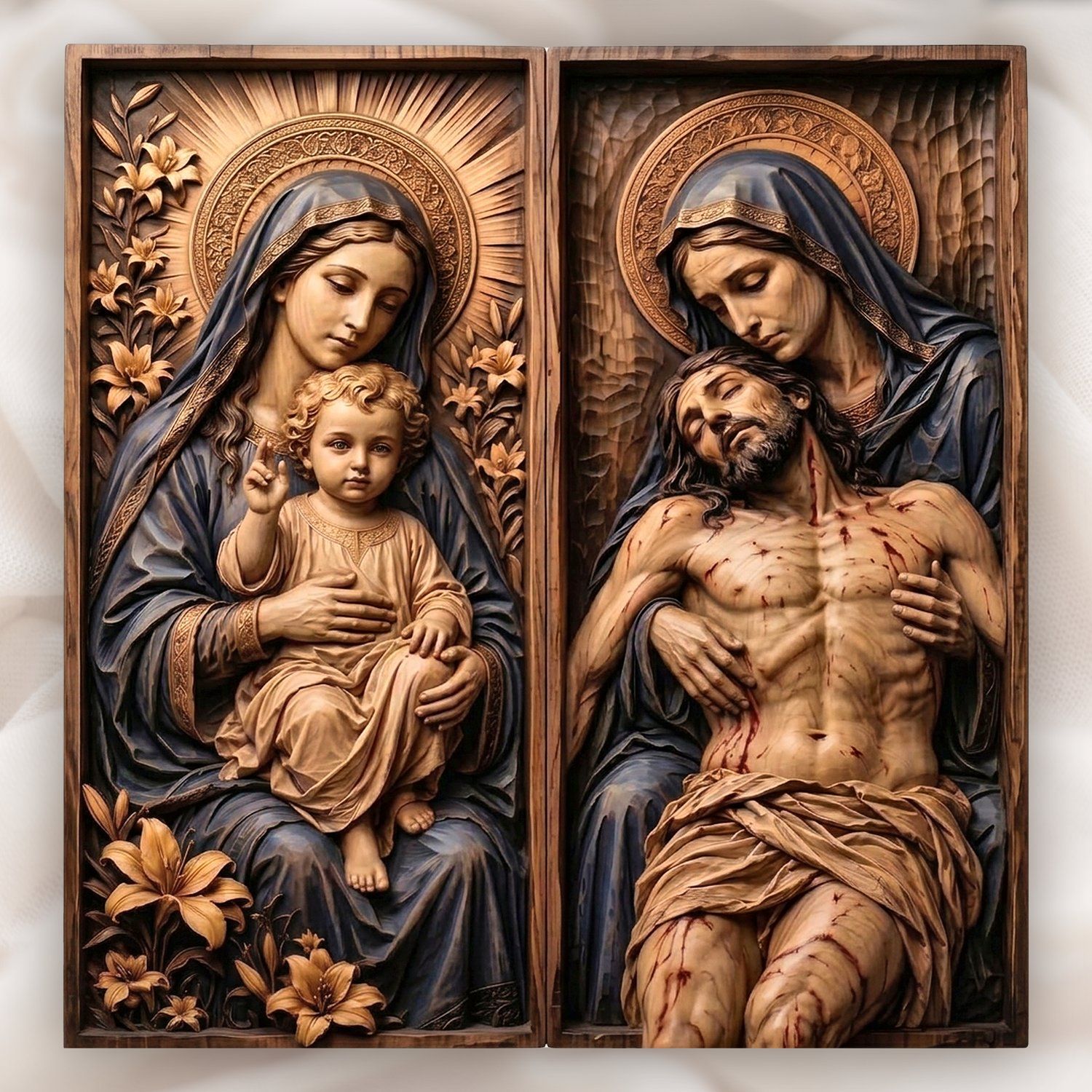 Madonna and Child Pieta Diptych CNC Relief STL bas-relief STL design