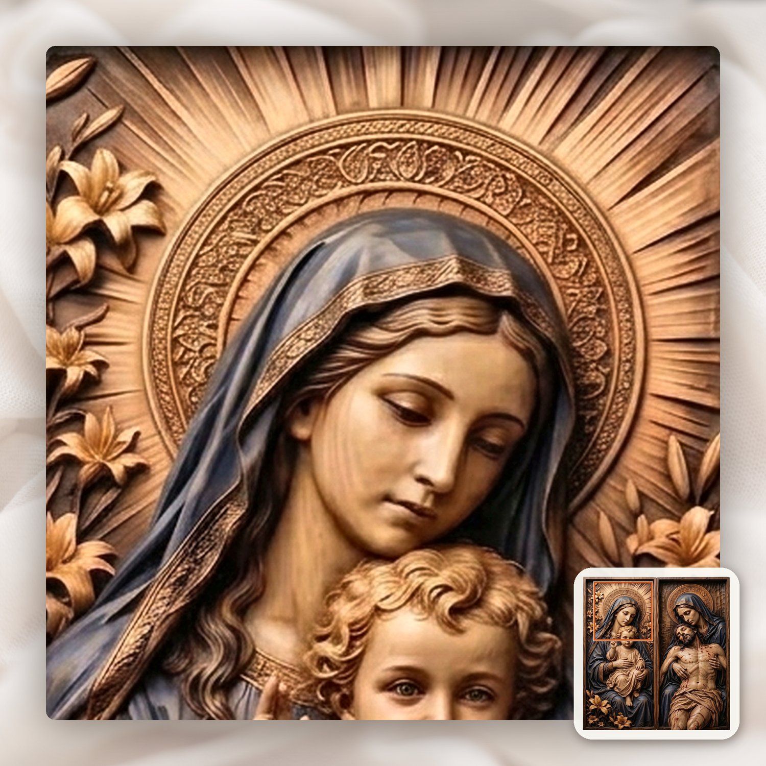 Madonna and Child Pieta Diptych CNC Relief STL bas-relief STL — view 12