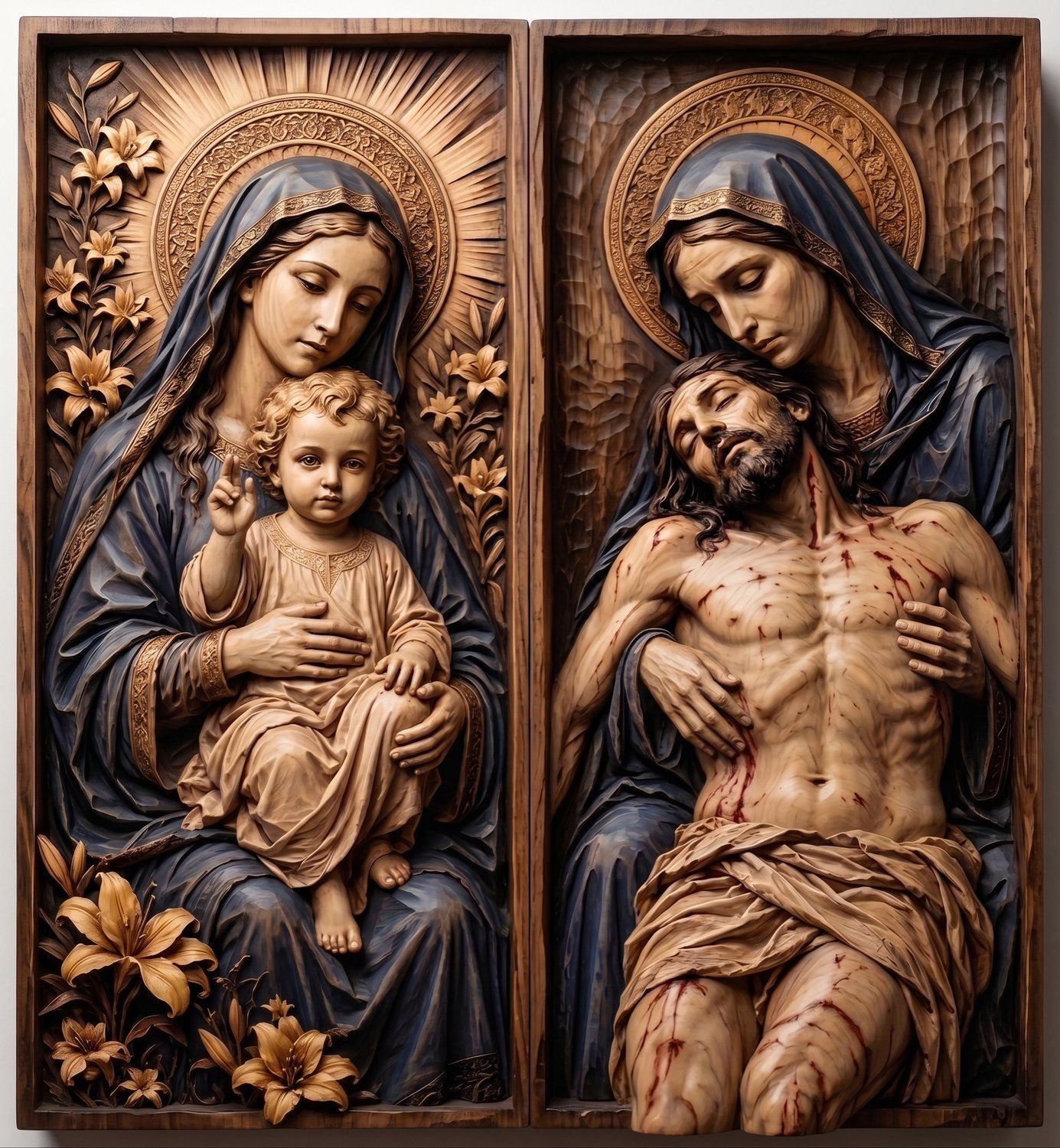 Madonna and Child Pieta Diptych CNC Relief STL bas-relief STL — view 13