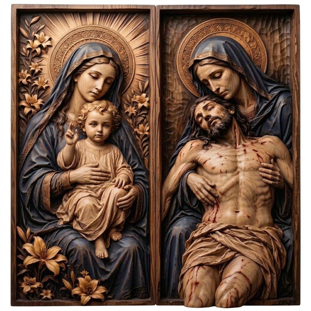 Madonna and Child Pieta Diptych CNC Relief STL bas-relief STL — view 14