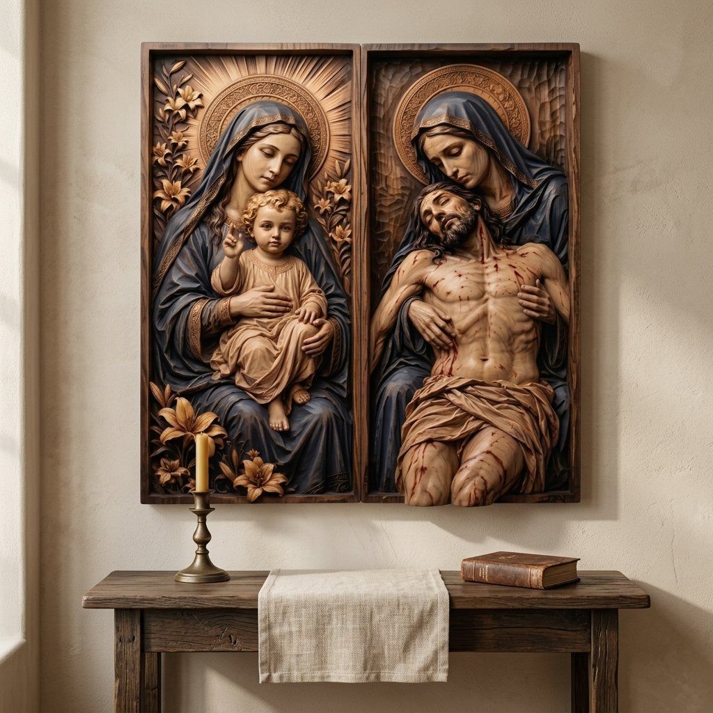 Madonna and Child Pieta Diptych CNC Relief STL bas-relief STL — view 3
