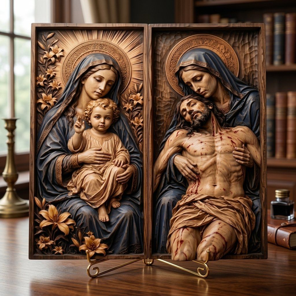 Madonna and Child Pieta Diptych CNC Relief STL bas-relief STL — view 15